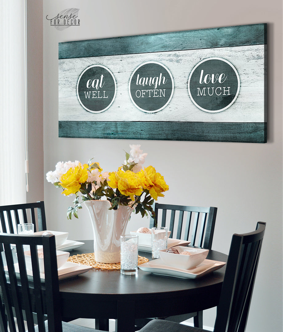 Christian Wall Art: Eat Well, Laugh Often, Love Much - Wood Frame, Ready to Hang! Buy 2, Save 20%