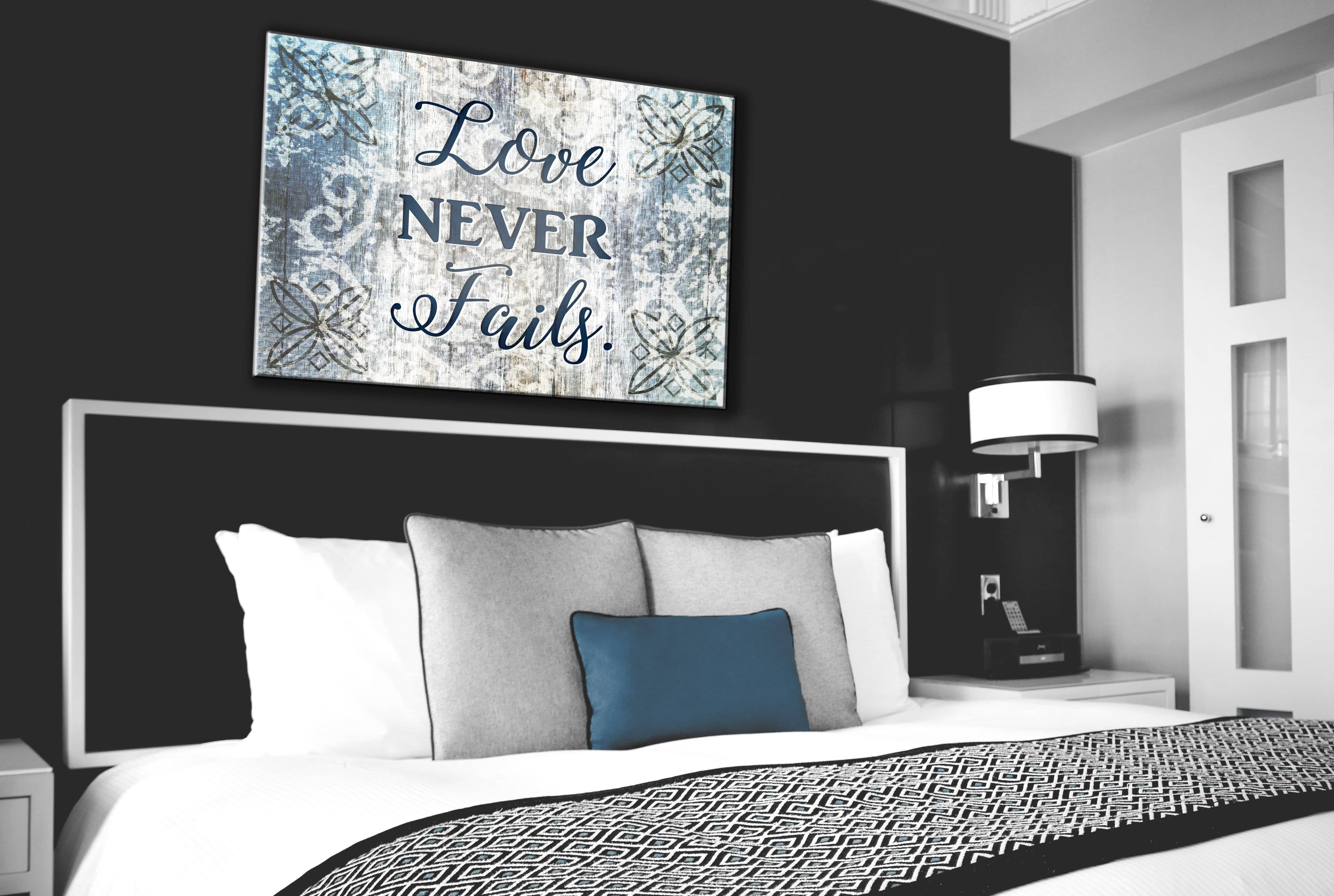 Hot Deal! Ready-to-Hang 'Love NEVER Fails' Bedroom Wall Art with Wood Frame