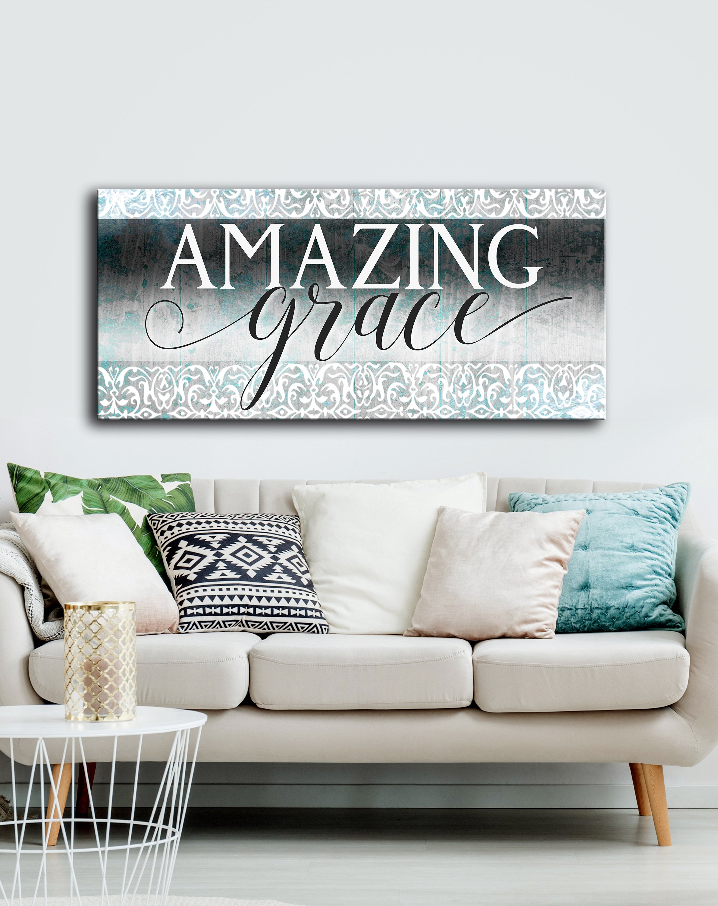 High - quality 'Amazing Grace V5' Christian Wall Art with Wood Frame, Ready to Hang