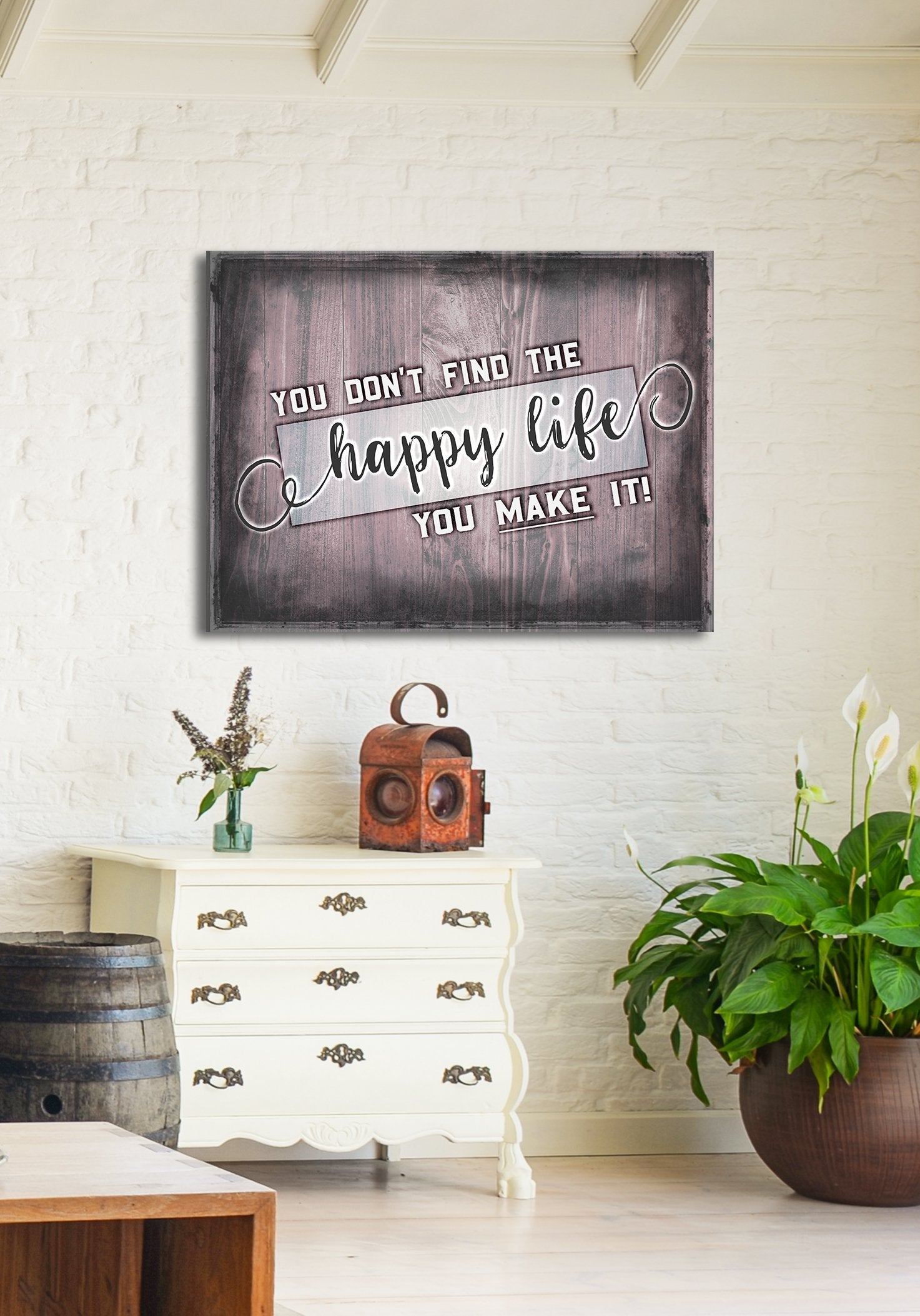 High - quality Wood - framed Happy Life Wall Art, Ready to Hang for Your Home