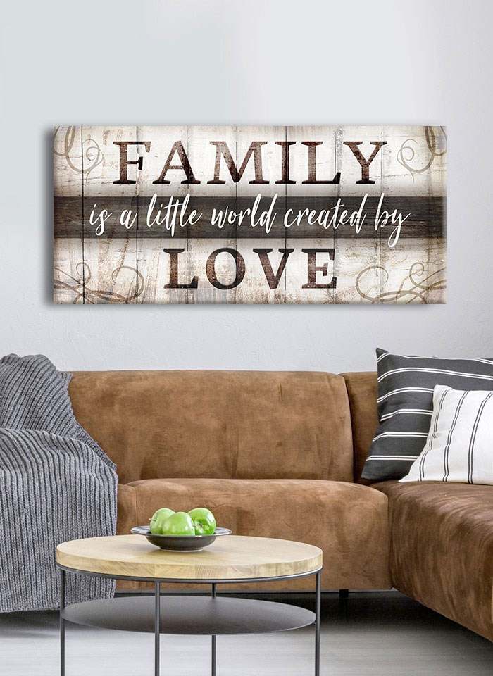 Exclusive Family Wall Art V2: Love - Filled World in Wood Frame, Ready to Hang