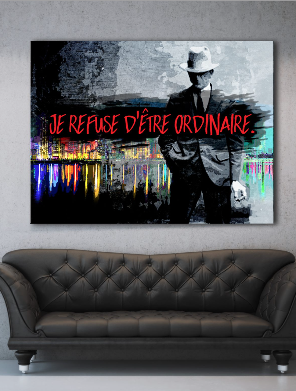 Hot! French Business Wall Art 'Je refuse D'être Ordinaire' - Wood Frame, Ready To Hang