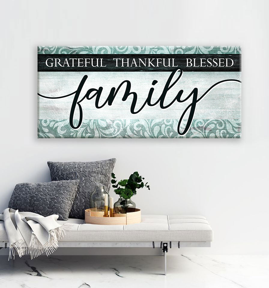 High - Quality Wood - Framed Family Wall Art: Grateful, Thankful, Blessed V5 (Ready To Hang)