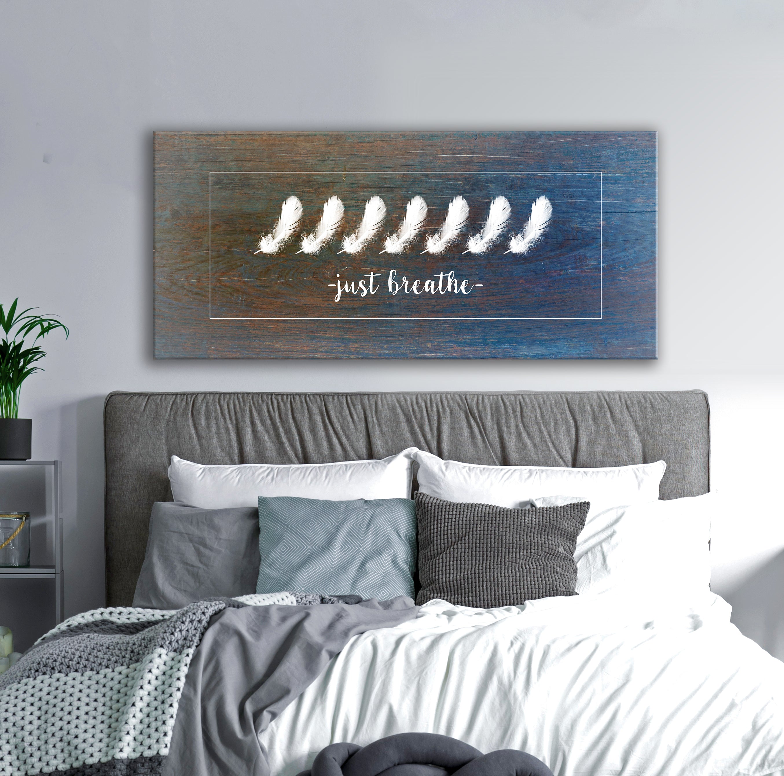 Hot Deal! Feather Wall Art - 'Feather Just Breathe' with Wood Frame for Easy Hanging