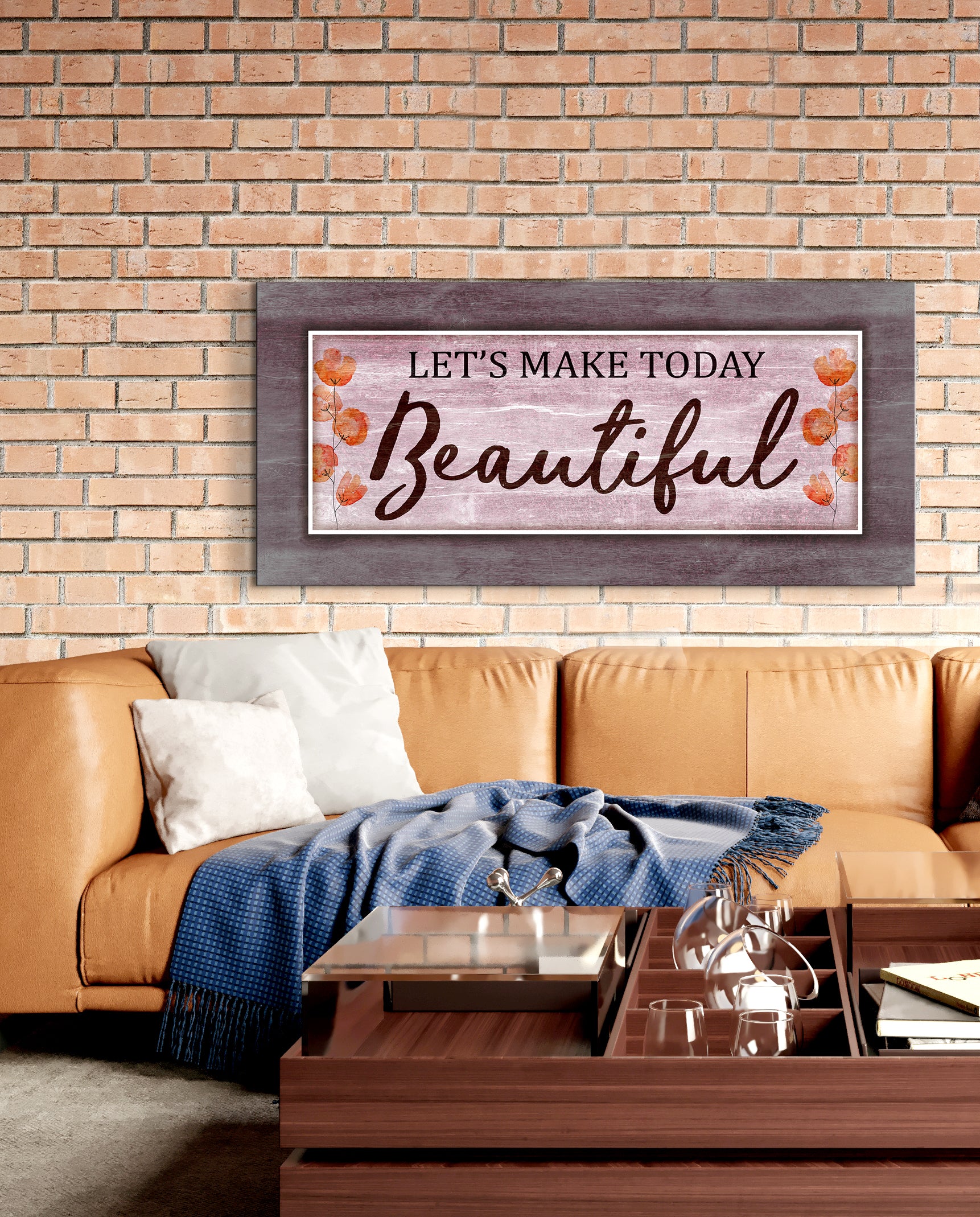 High - Quality Christian Wall Art: 'Let's Make Today Beautiful' with Wood Frame, Ready to Hang
