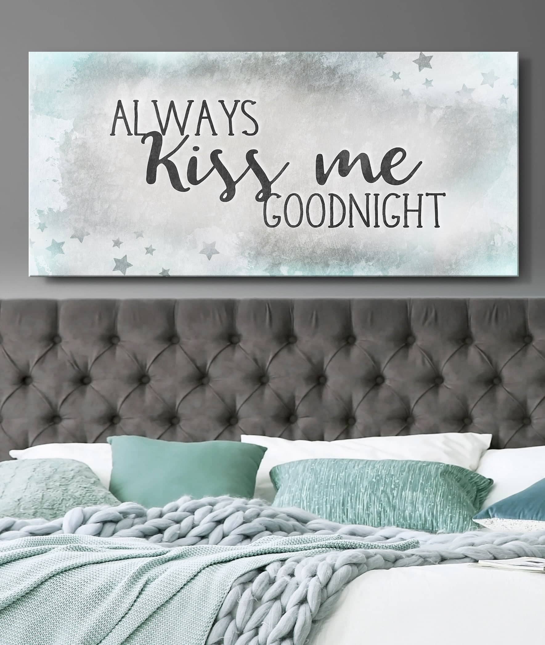 Hot Deal! Bedroom Wall Art - Always Kiss Me Goodnight V7 with Wood Frame, Ready to Hang