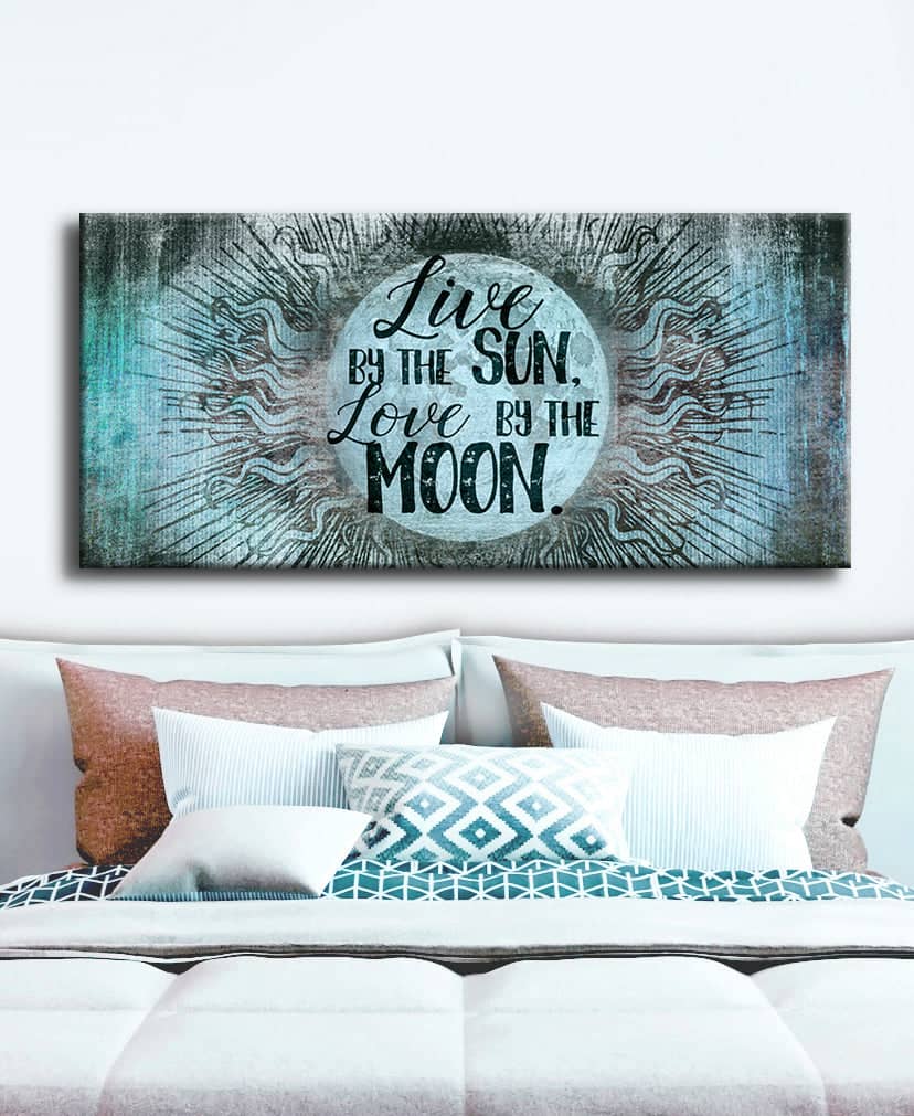 Hot! Bedroom Wall Art - 'Live By The Sun, Love By The Moon' V3 (Wood Frame, Ready To Hang)