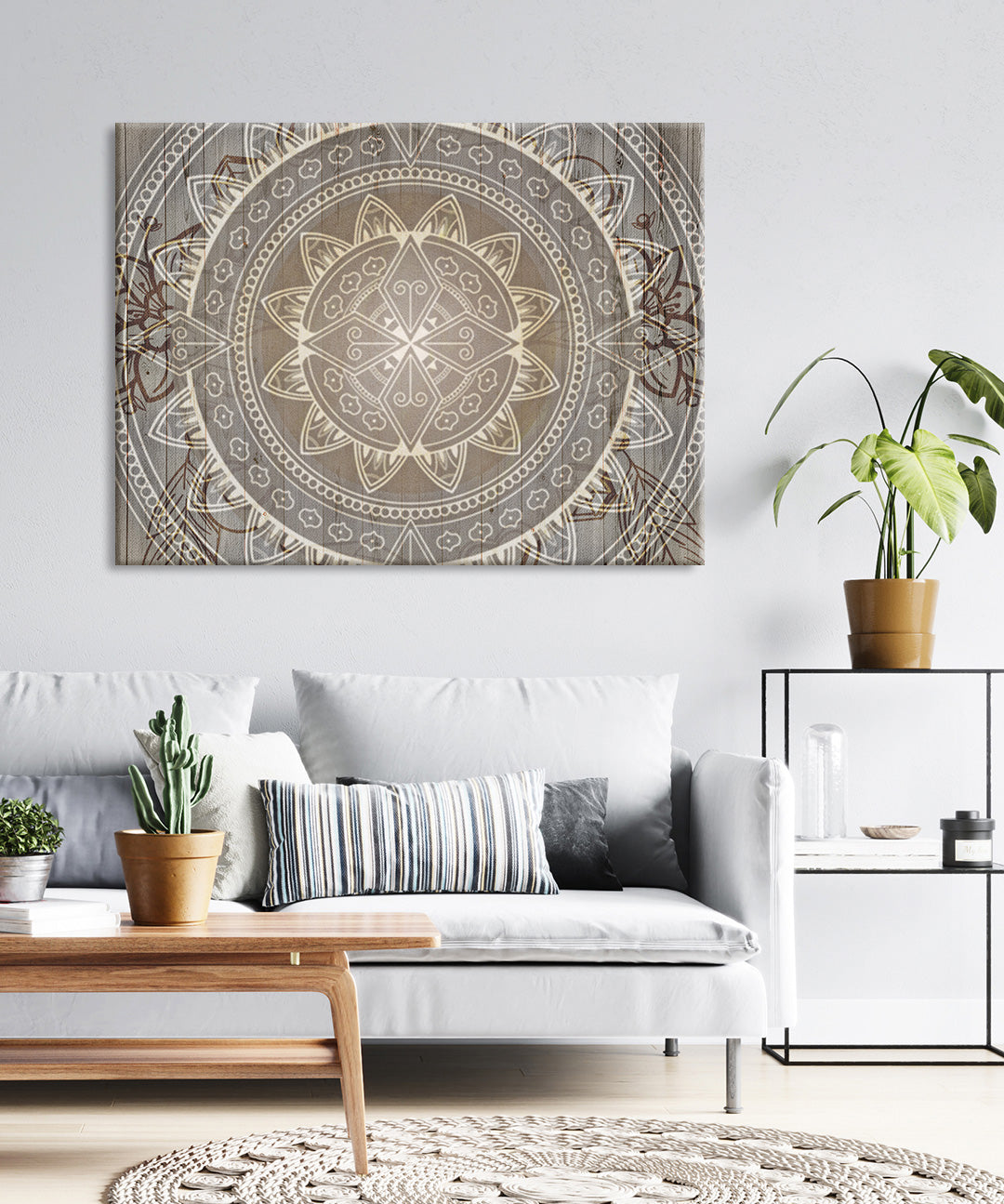 High - quality Wood - framed Boho Mandala Sunrise Wall Art, Ready To Hang