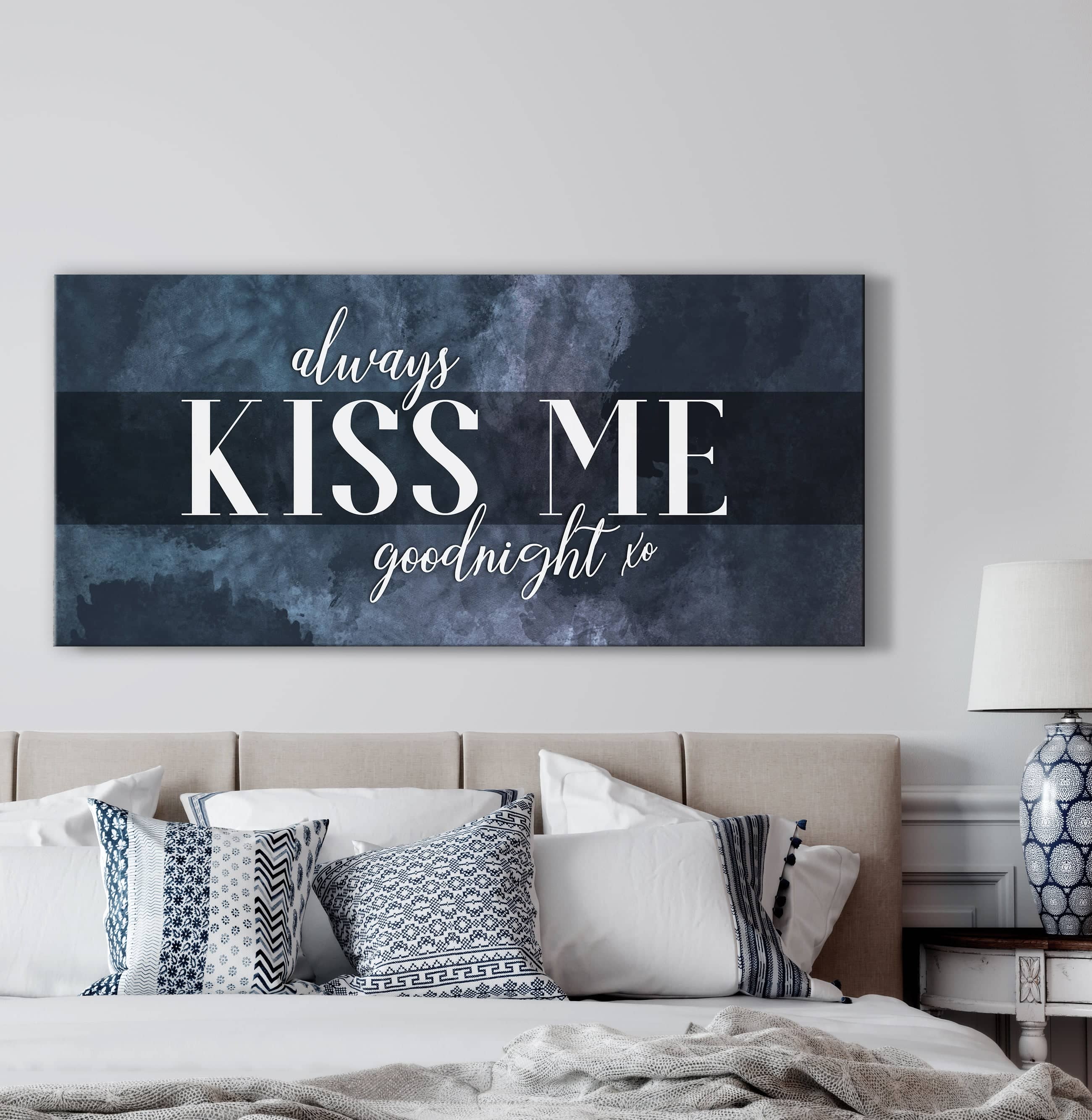 Hot Deal! Bedroom Wall Art - 'Always Kiss Me Goodnight V6' Wood Frame, Ready To Hang