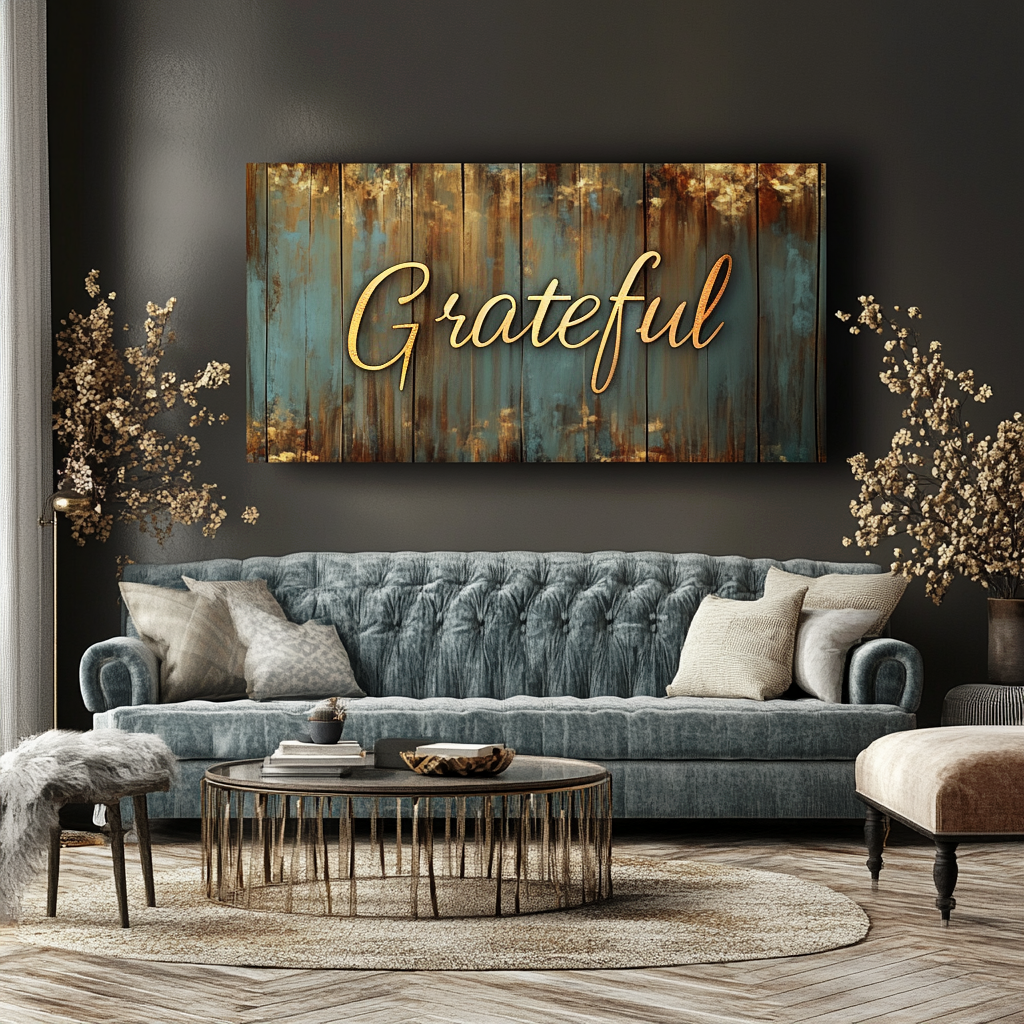 Home wall art: Rustic Grateful Word Art