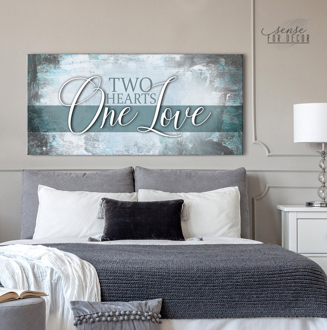Exclusive Couples Wall Art - 'Two Hearts One Love' with Wood Frame, Ready to Hang! Buy 2, Save 20%