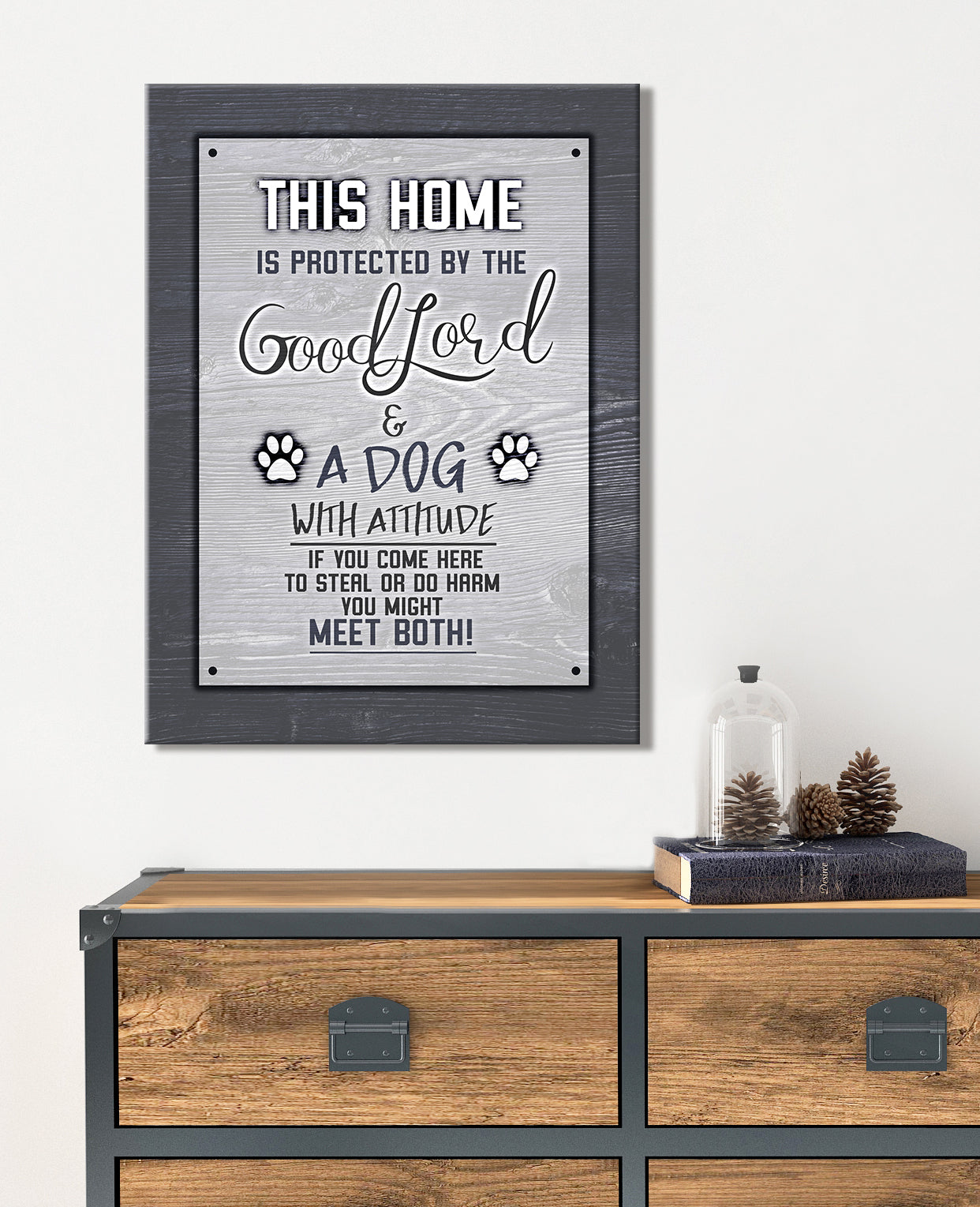 Exclusive Pet Wall Art: 'This Home Is Protected Dog' with Wood Frame, Ready to Hang - Buy 2 Save 20%