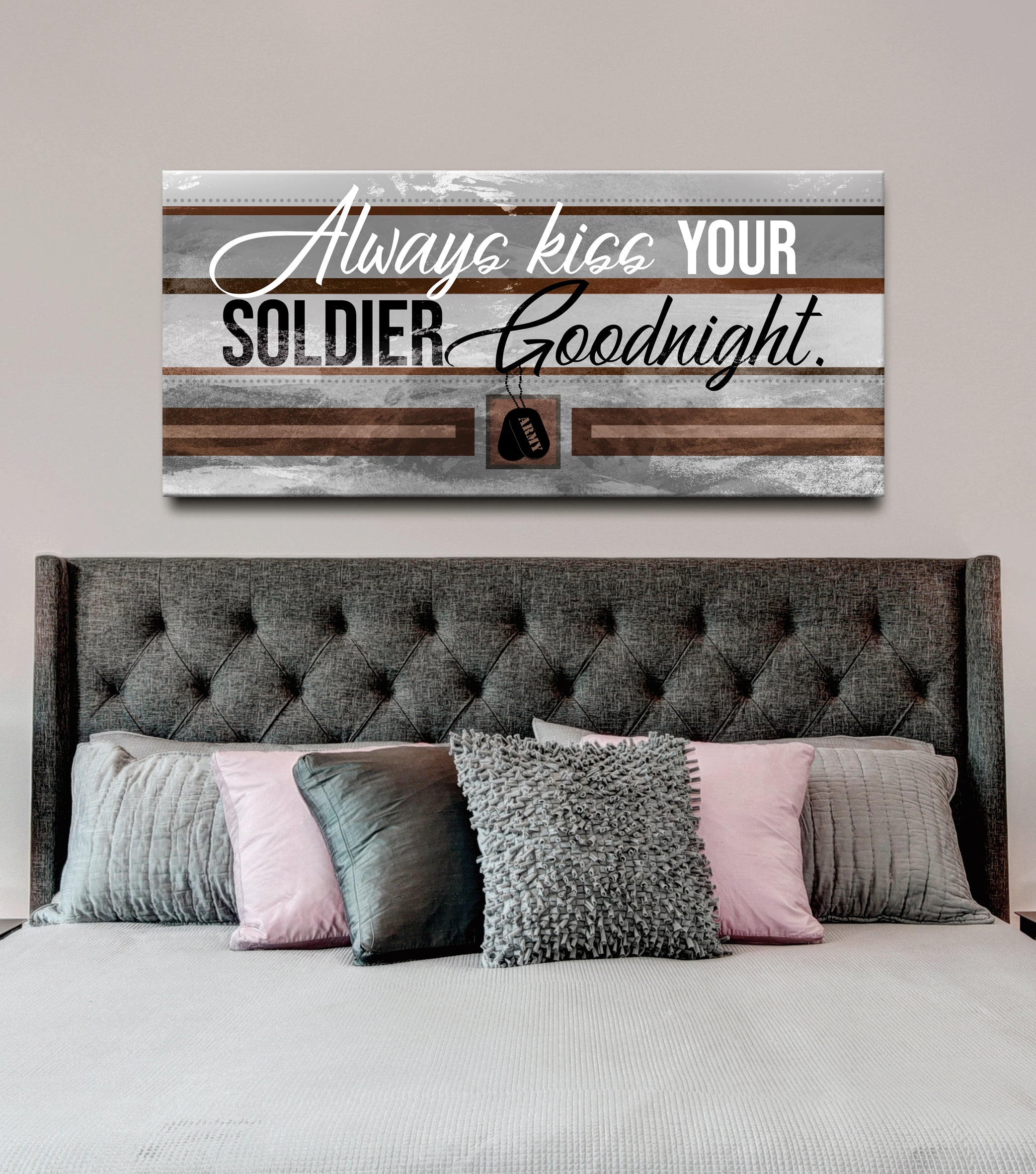 High - Quality Wood - Framed Soldier Wall Art: Kiss Your Soldier Goodnight