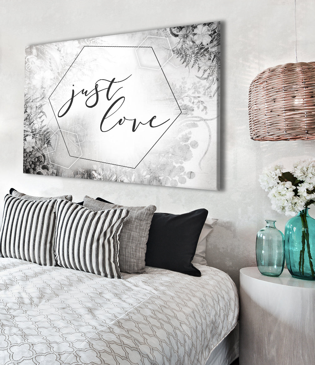 High - Quality Couples Wall Art 'Just Love' with Wood Frame, Ready to Hang