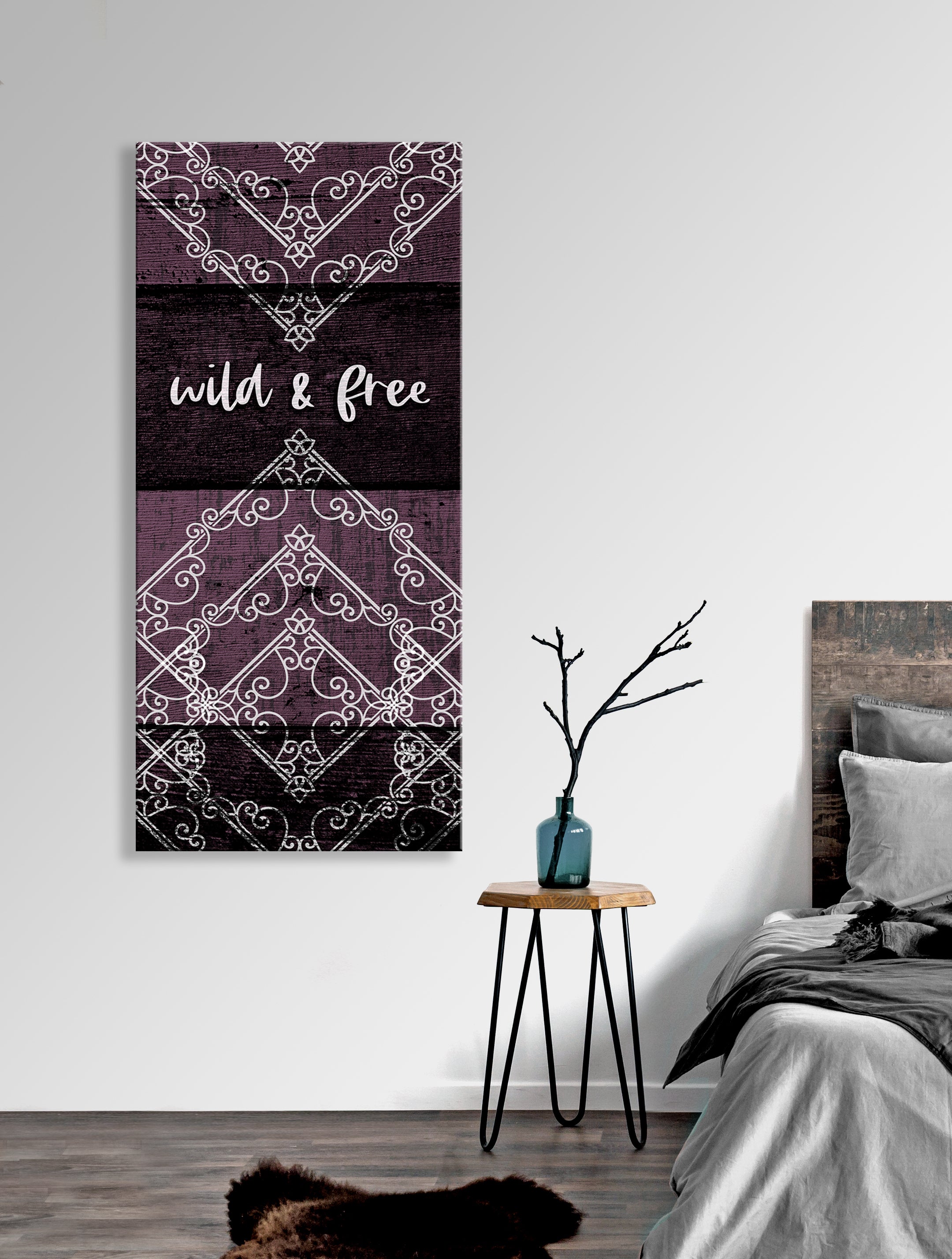 Ready-to-Hang Boho Wall Art: Wild and Free V5 with Wood Frame