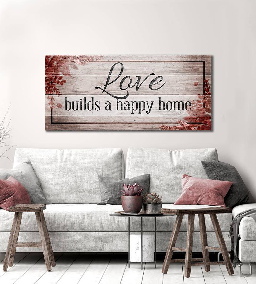 High - Quality Wood - Framed Wall Art: Love Builds A Joyful Home V3 (Ready To Hang)
