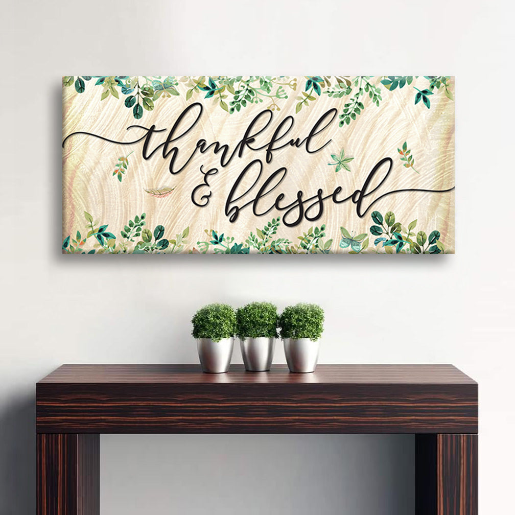 High - Quality Christian Wall Art: Thankful & Blessed V2 with Wood Frame for Easy Hanging