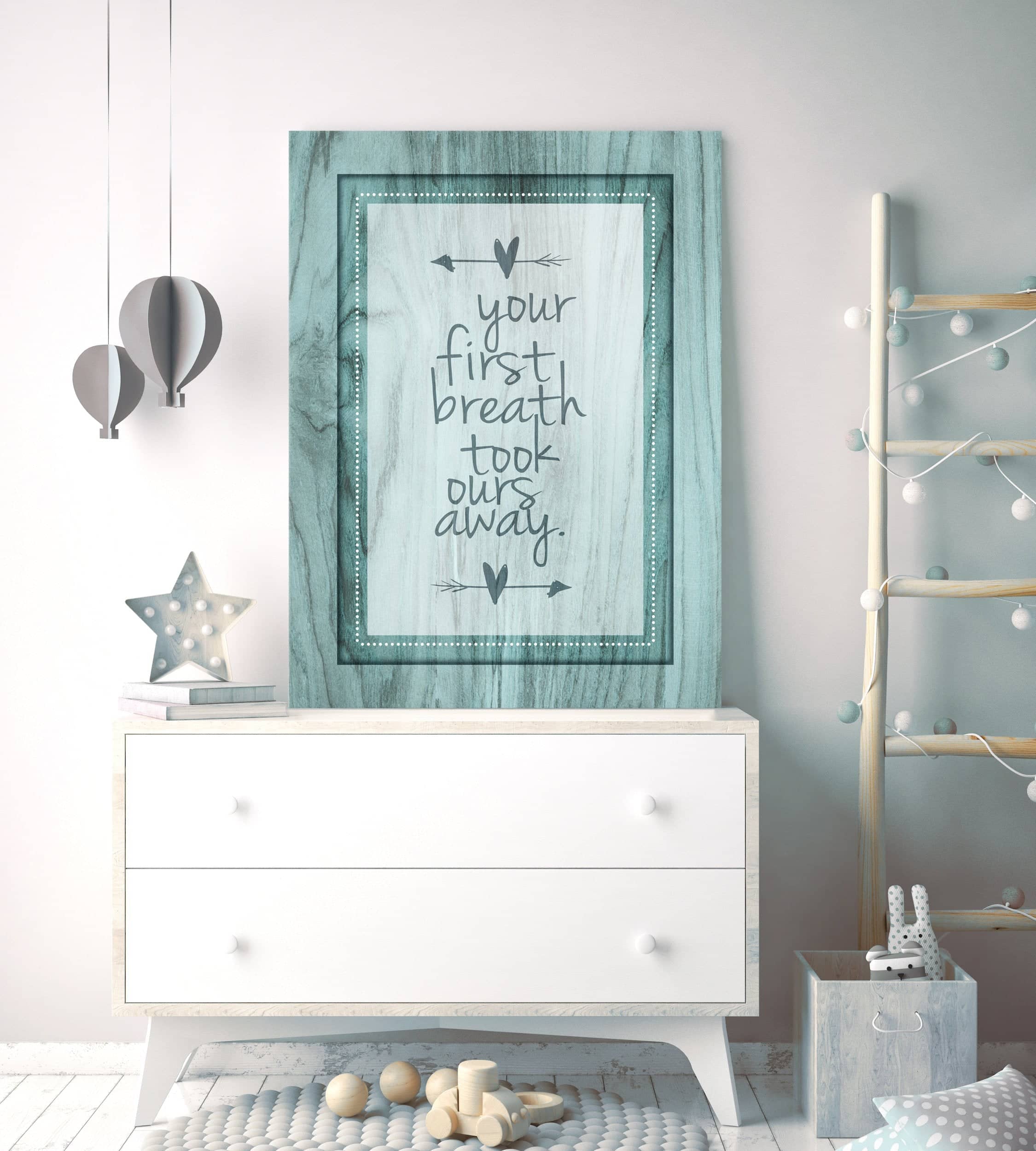High - Quality Wood - Framed Baby Room Art 'Your First Breath' Ready To Hang