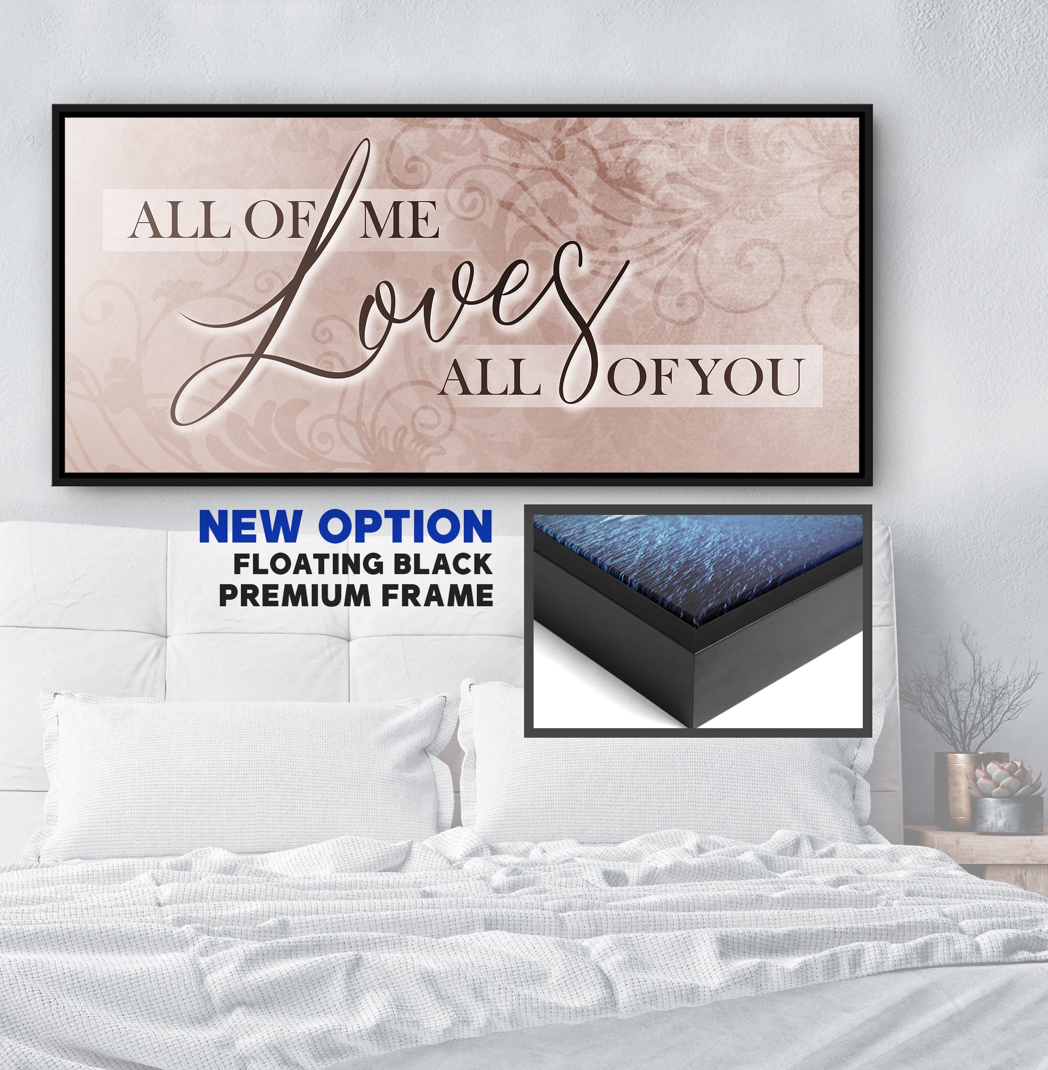 Hot! Couples Wall Art: 'All of Me Loves All of You' V8 - Wood Frame, Ready To Hang