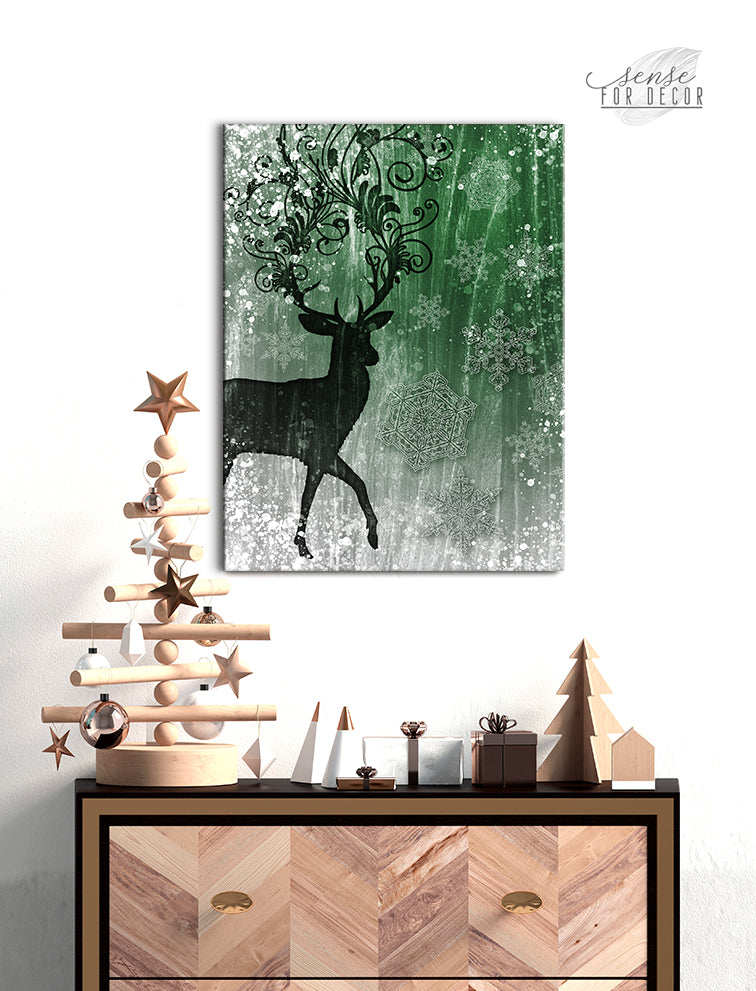 Ready-to-Hang Winter Deer Wall Art with Wood Frame for the Holidays