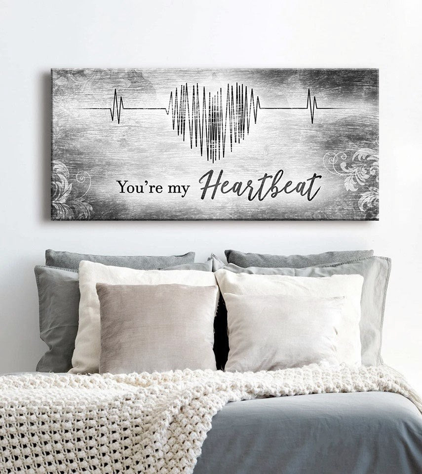 High - quality Couples Wall Art: 'You're My Heartbeat' with Wood Frame, Ready to Hang