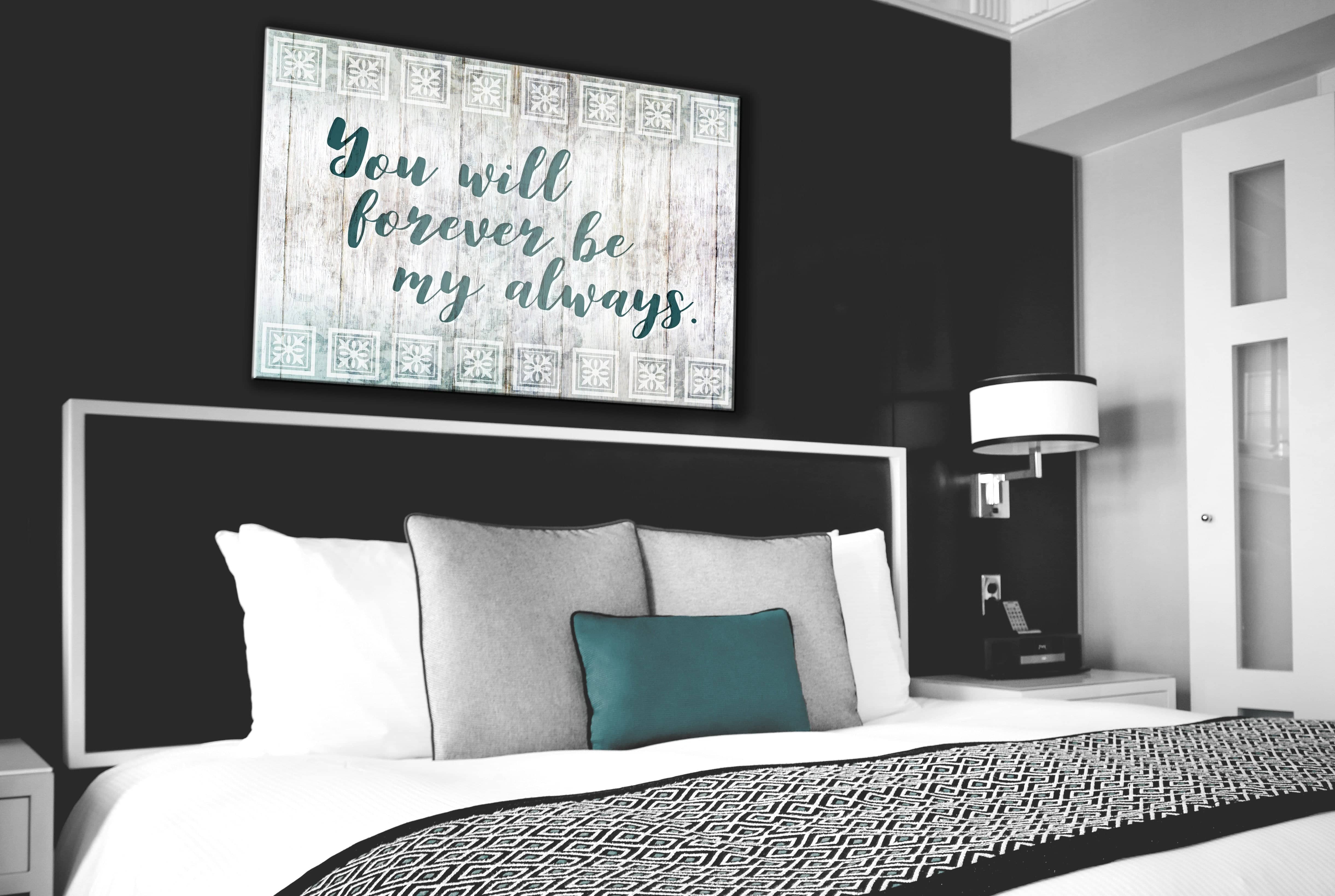 Exclusive Bedroom Wall Art: 'Forever be my Always' with Wood Frame, Ready to Hang! Buy 2 Save 20%