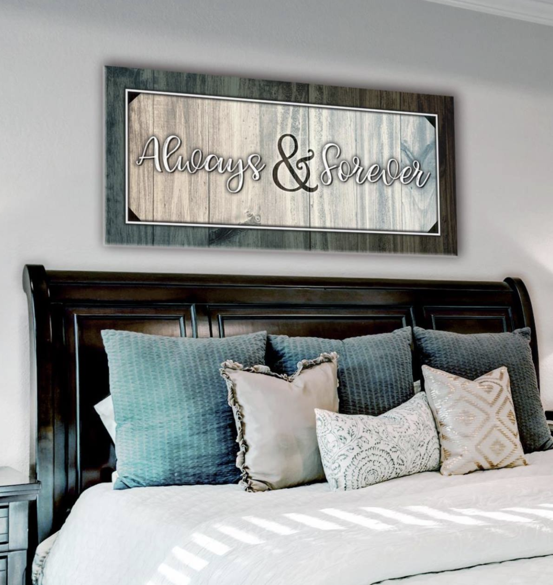 Forever And Always Bedroom Wall Art in 2 Sizes with Wood Frame, Ready to Hang