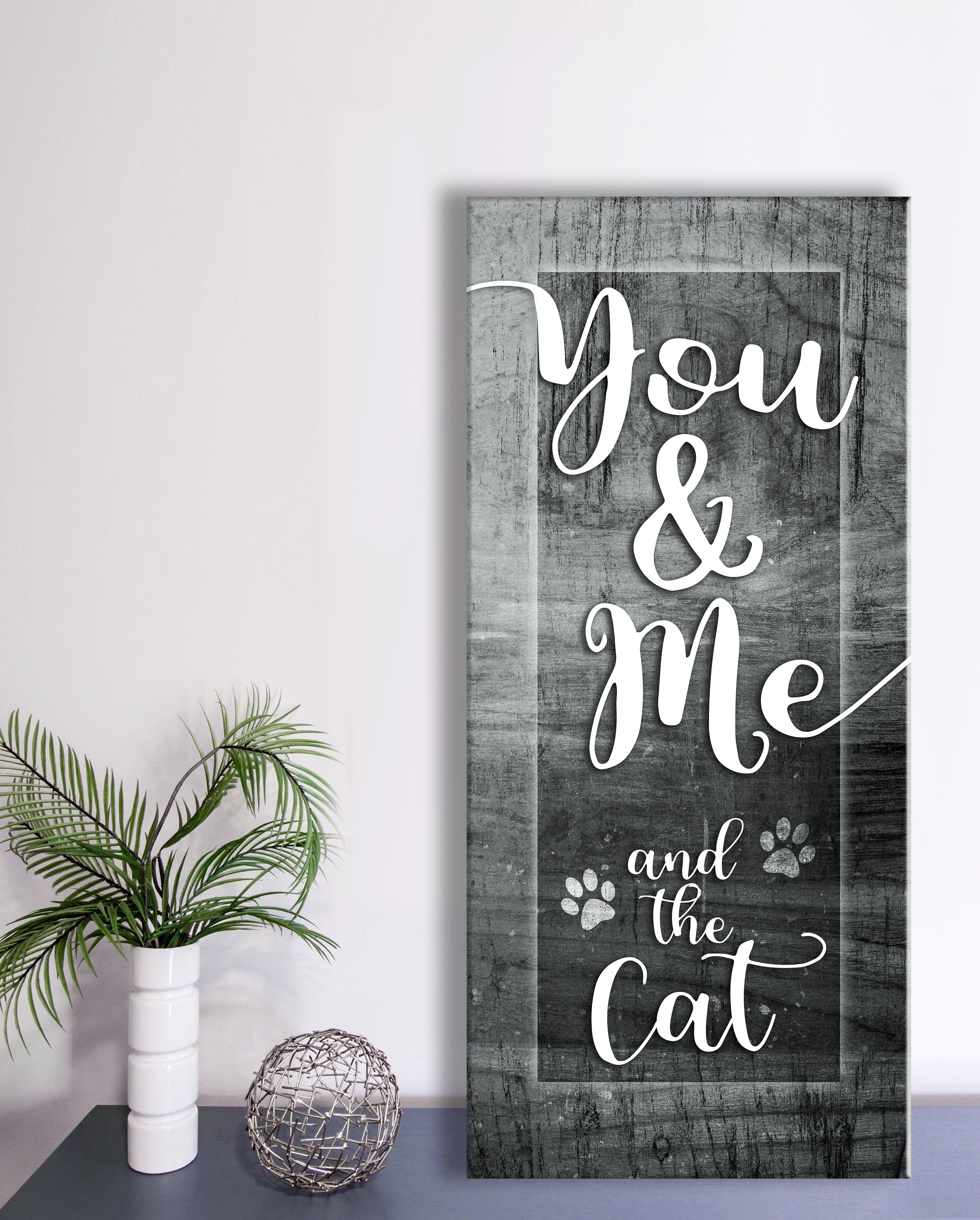 High - Quality Wood - Framed You Me And The Cat V7 Pet Wall Art Ready To Hang