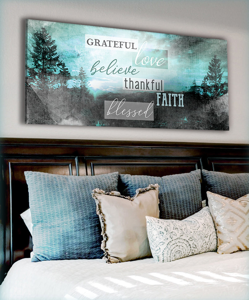 Exclusive Christian Wall Art: 'Grateful Love Believe' in Wood Frame, Ready to Hang - Buy 2 Save 20%