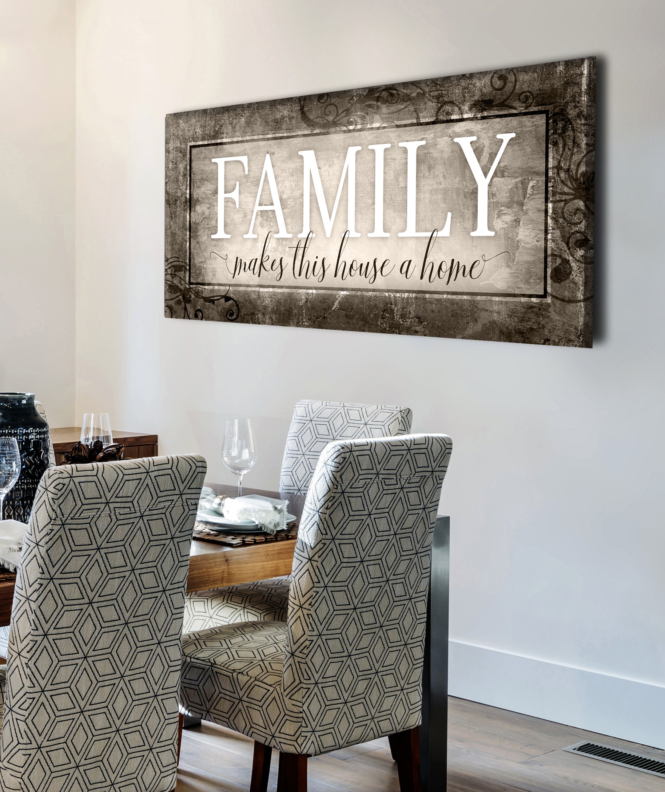 High - Quality Wood - Framed Family Wall Art: Family Turns House into Home, Ready to Hang