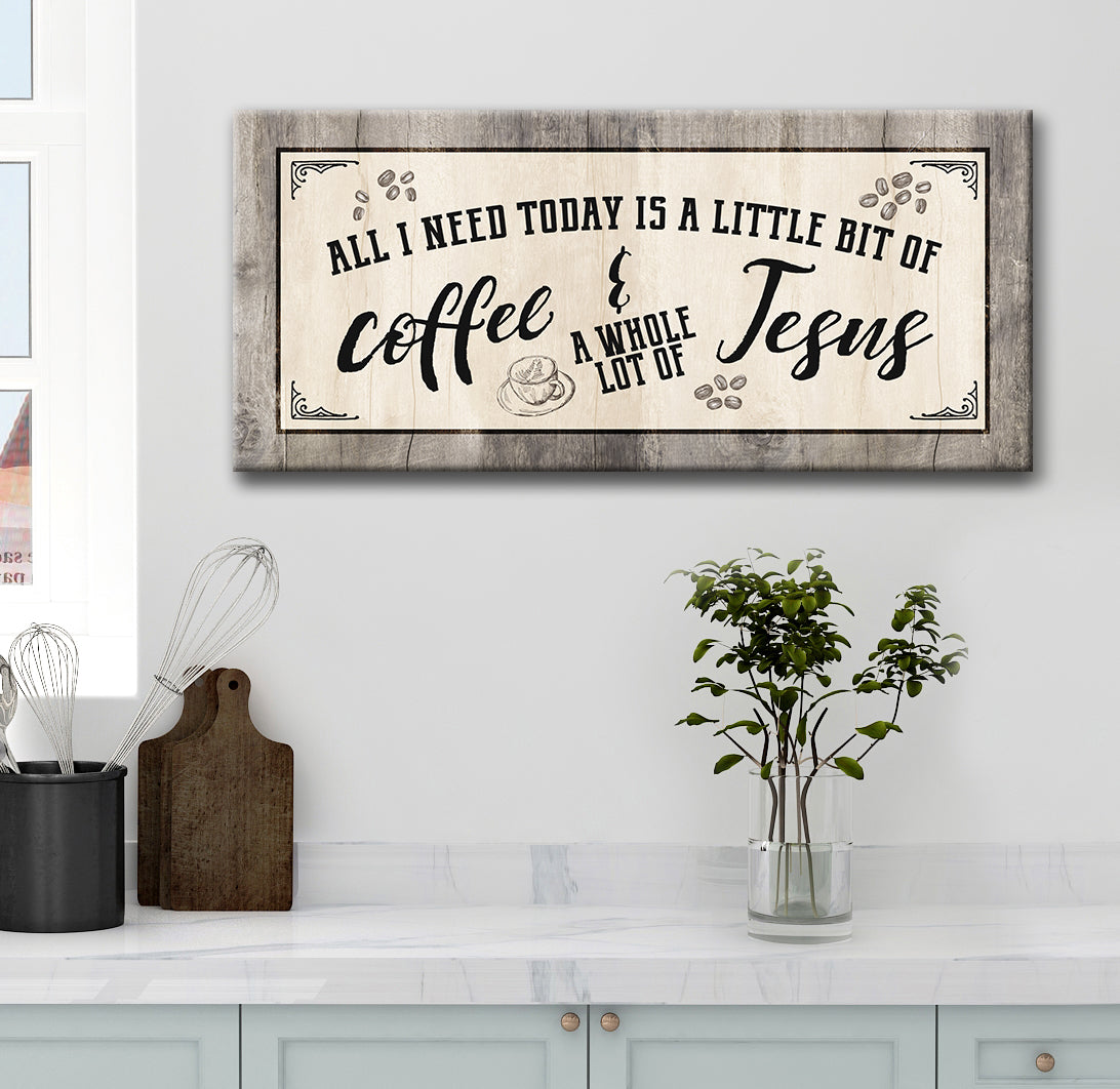 Hot Deal! Kitchen Wall Art - All I Need Today Is Coffee and a Lot of Jesus V2 (Ready-to-Hang Wood Frame)