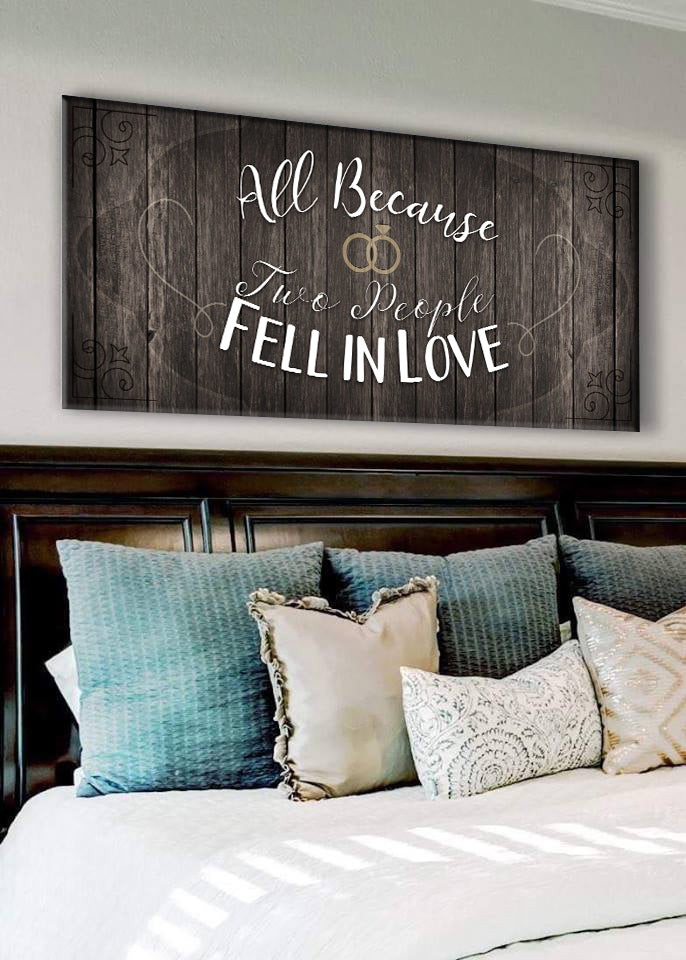 Hot Deal! Couples Wall Art - All Because Two People Fell In Love V2 (Ready - to - Hang Wood Frame)