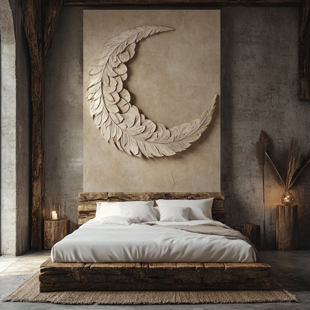 Exclusive Lunar Plume - Feathered Moon Wall Art for Rustic Ambiance