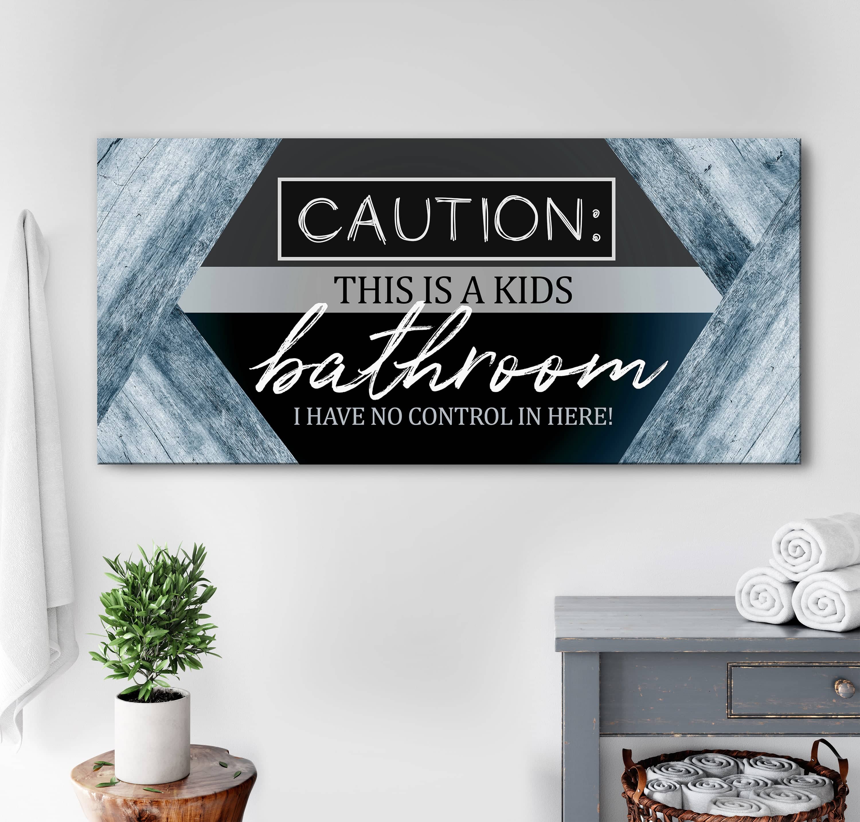 Caution: Kids Bathroom Wall Art - Wood Frame, Ready to Hang! Buy 2, Save 20%