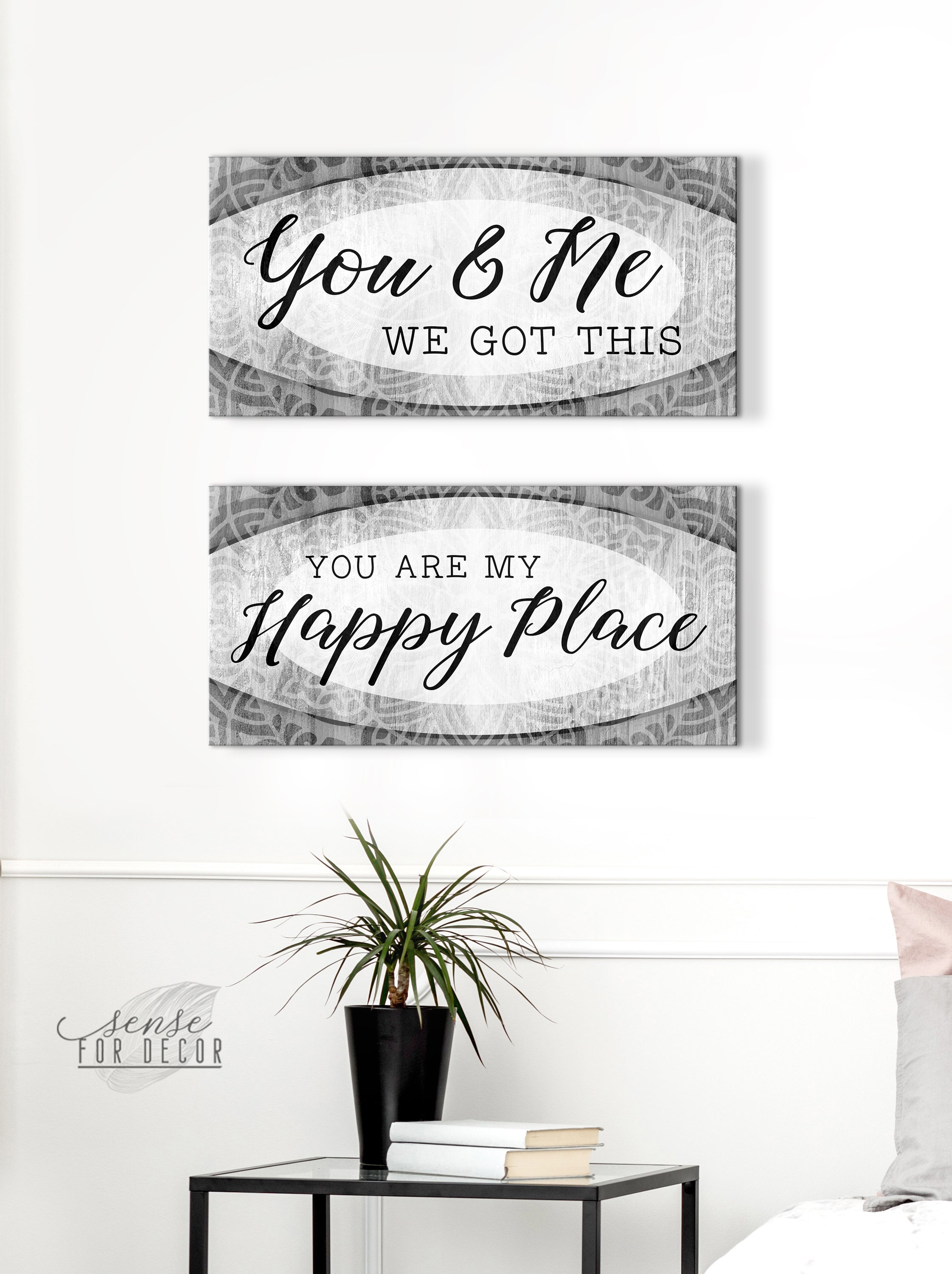 Exclusive Offer! Set of 2 Couples Wall Art: 'You and Me We Got This' & 'You are My Happy Place' (Wood Frame, Ready To Hang)