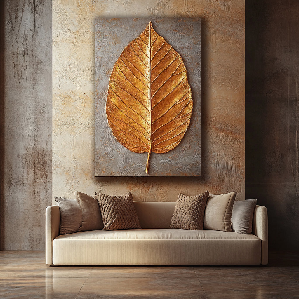 Hot! Ethereal Leaf Harmony V6 - Golden Botanical Wall Art for Elegant Spaces