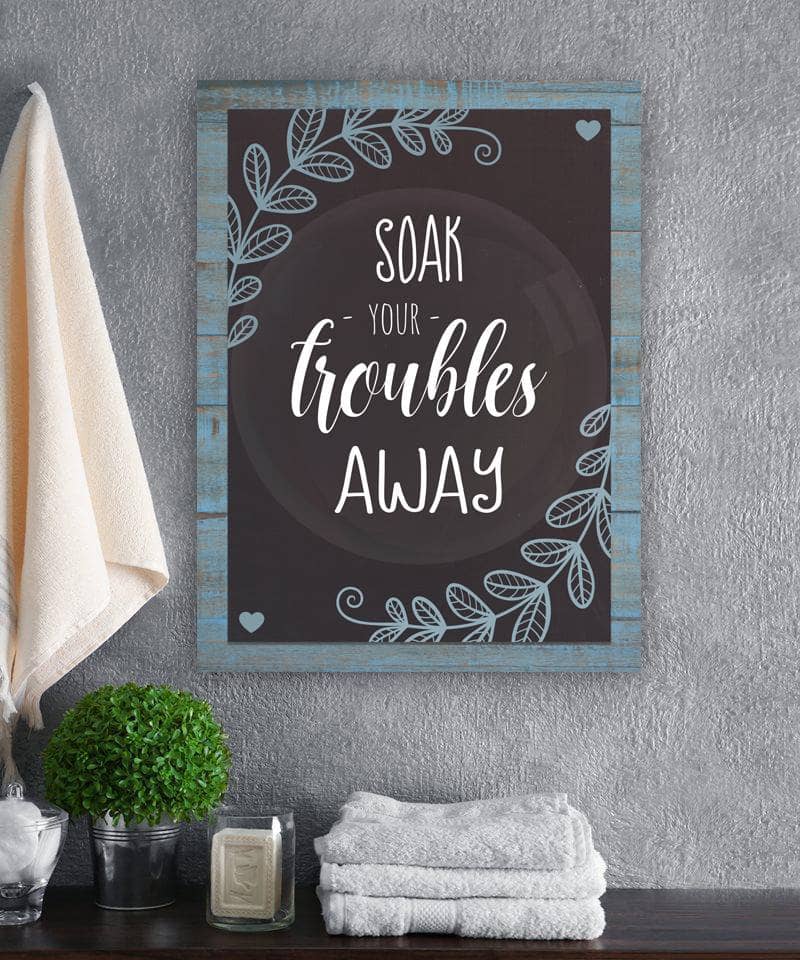 Hot Deal! Ready-to-Hang Wood Frame Bathroom Wall Art: Soak Your Worries Away