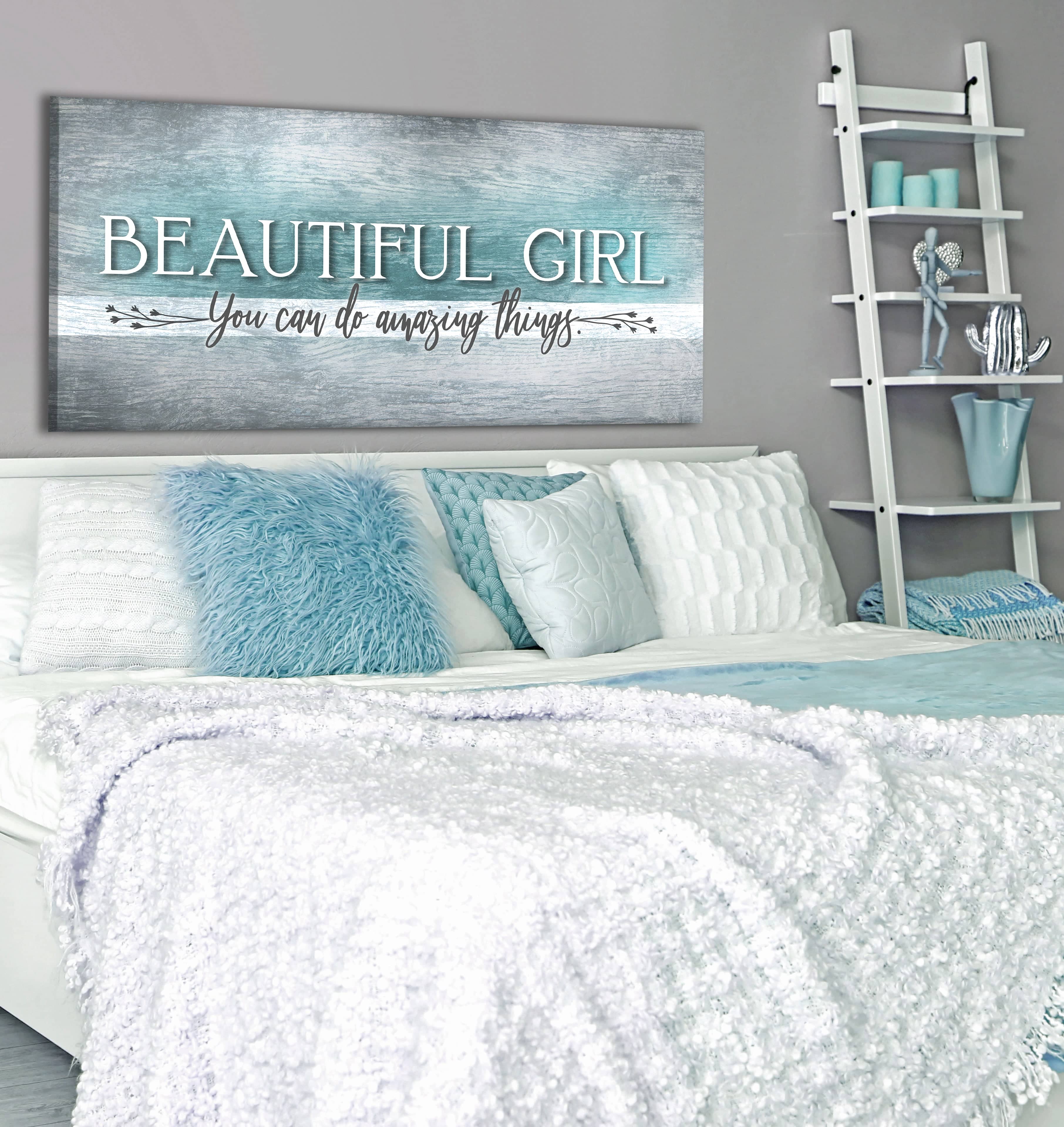 Ready-to-Hang Wood-Frame Bedroom Wall Art: Inspiring Beautiful Girl Design