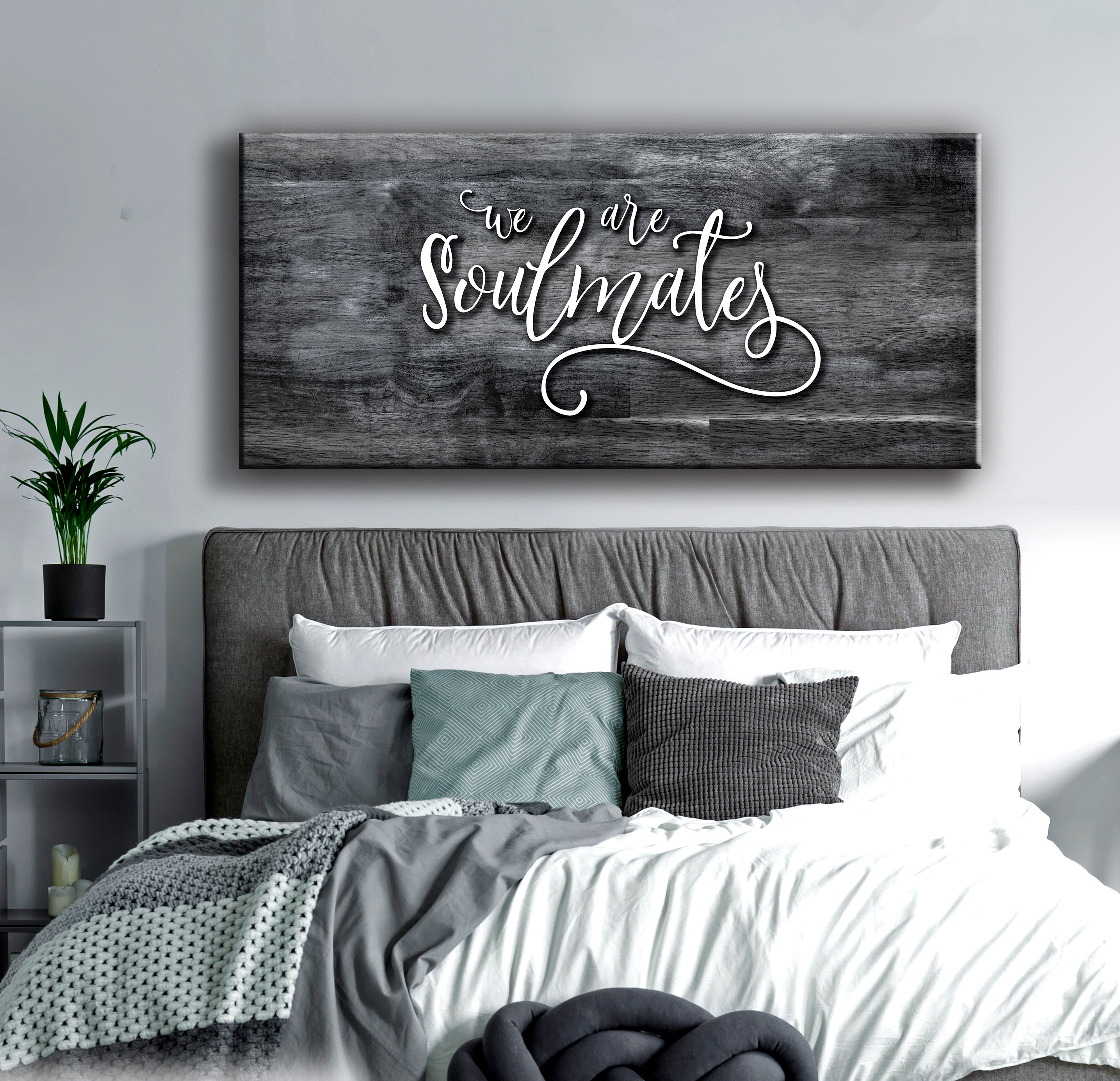 Hot Sale! Couples Wall Art - 'We Are Soulmates' with Wood Frame, Ready to Hang
