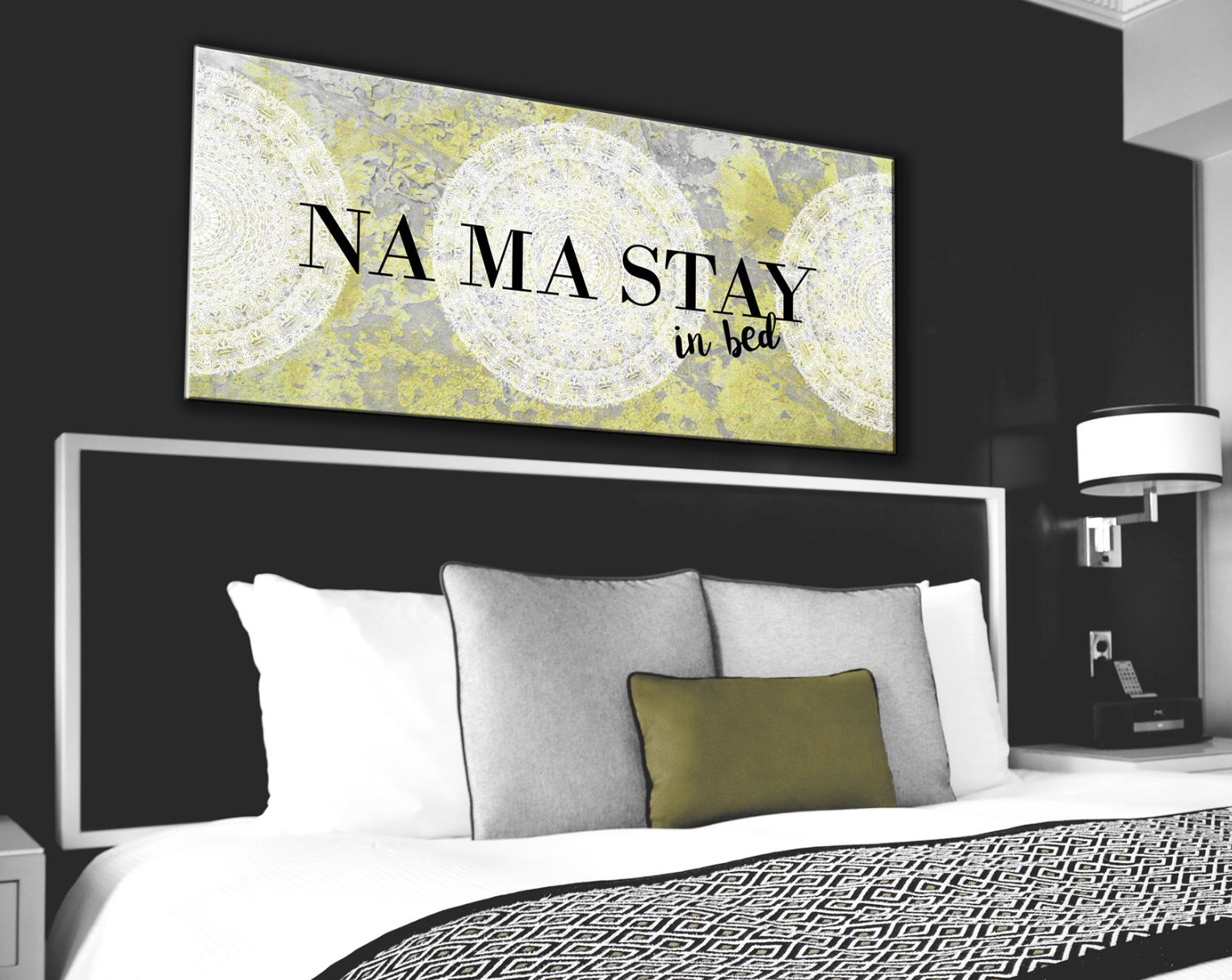 High - Quality Bedroom Wall Art: Ready - to - Hang Namaste In Bed with Wood Frame