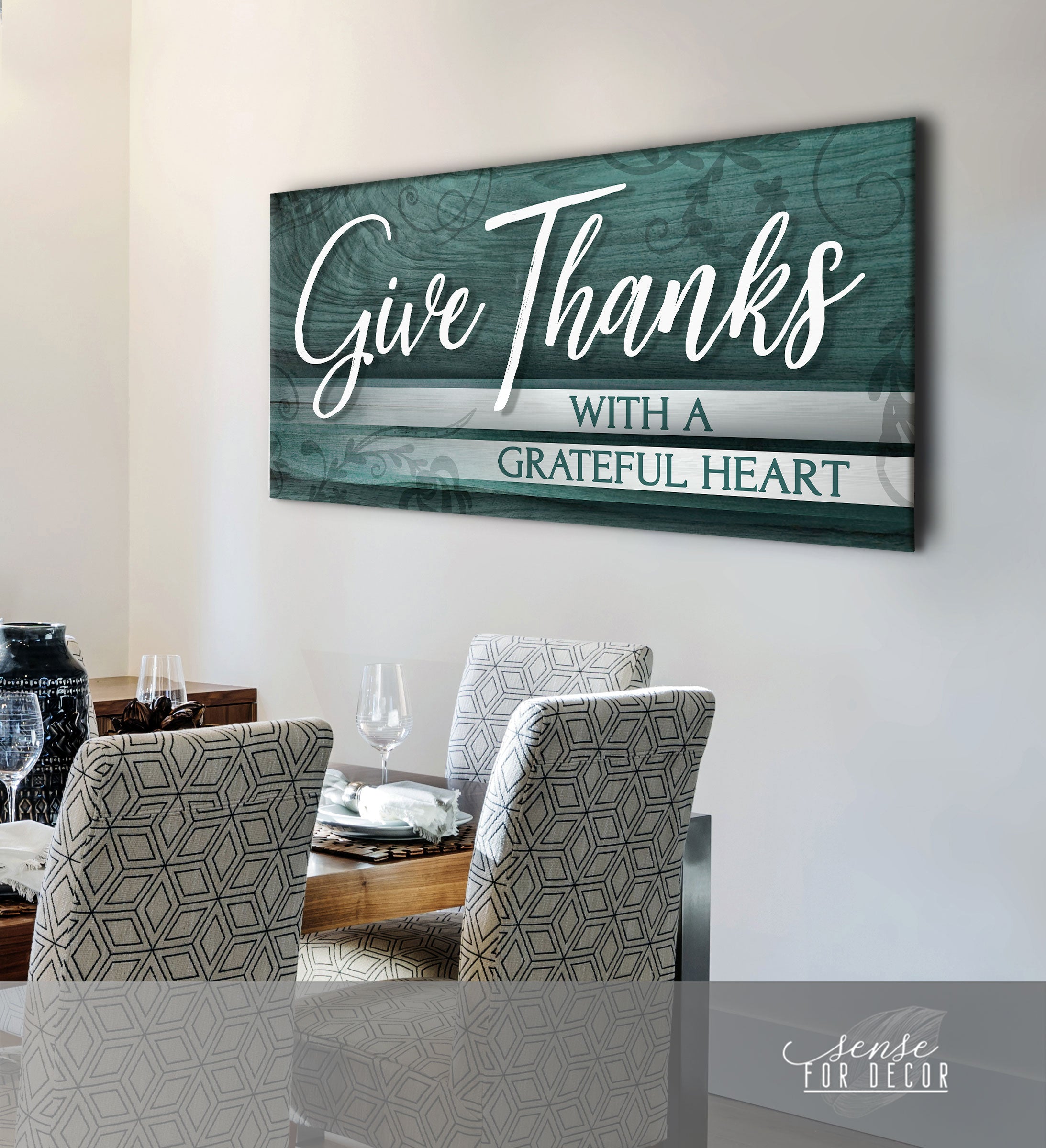Ready-to-Hang Wood Frame Christian Wall Art: Give Thanks with a Grateful Heart V3
