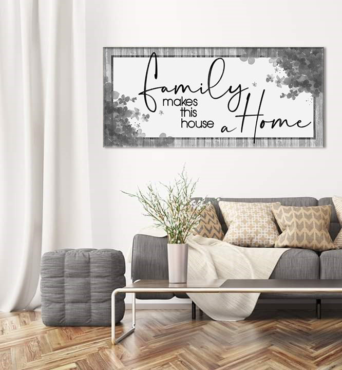 Family Wall Decor: 'Family Makes This House A Home' V3 with Wood Frame, Ready to Hang - Buy 2 Save 20%