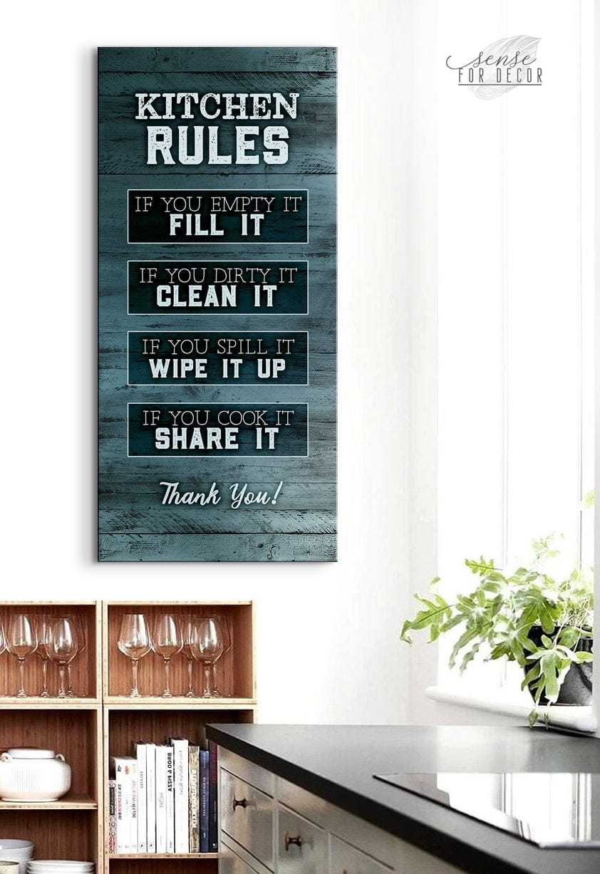 Kitchen Wall Decor: Ready-to-Hang Kitchen Rules Sign V2 with Wood Frame - Buy 2 Save 20%