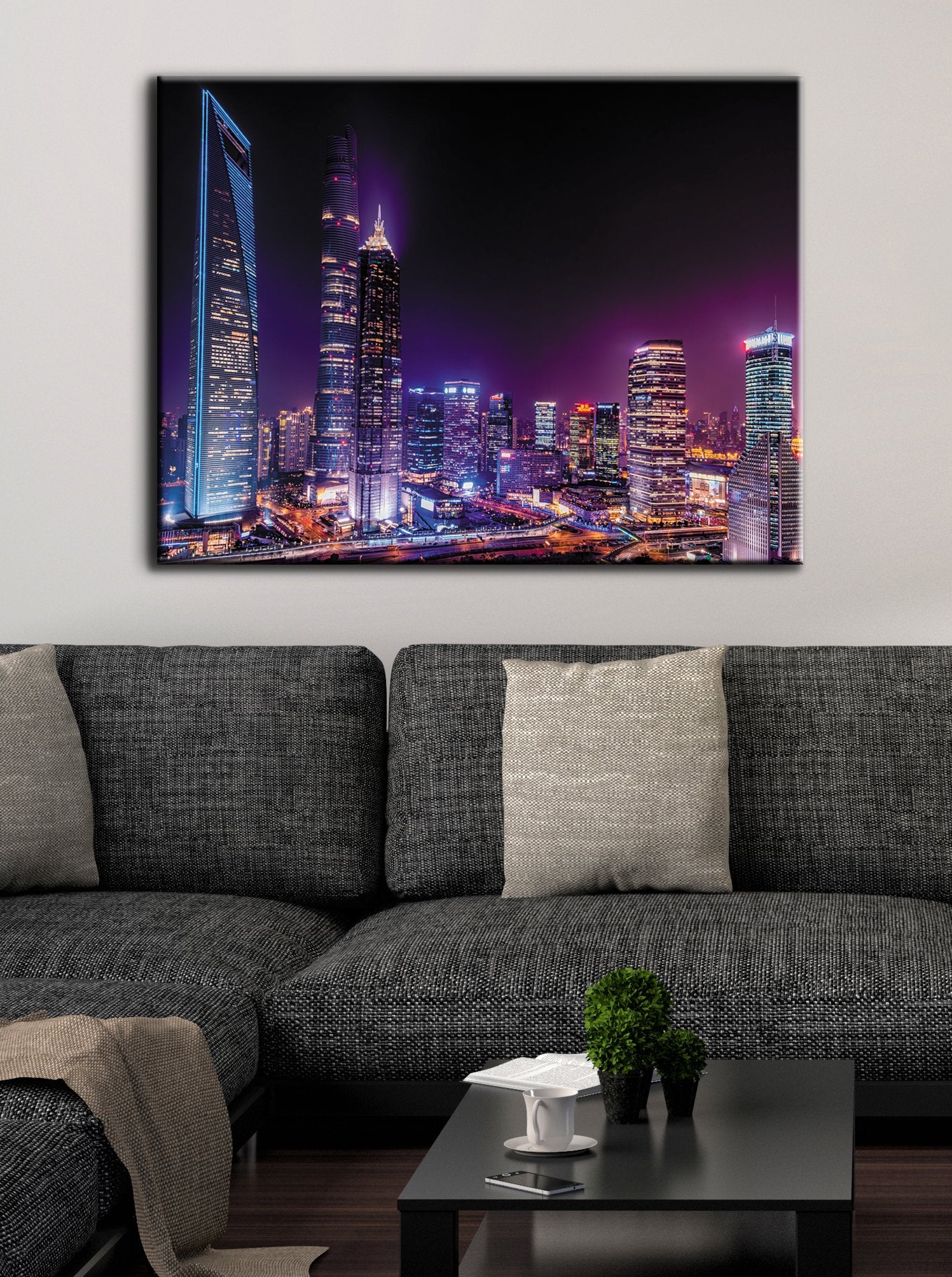 High - Quality Night Light City Wall Art with Wood Frame, Ready to Hang