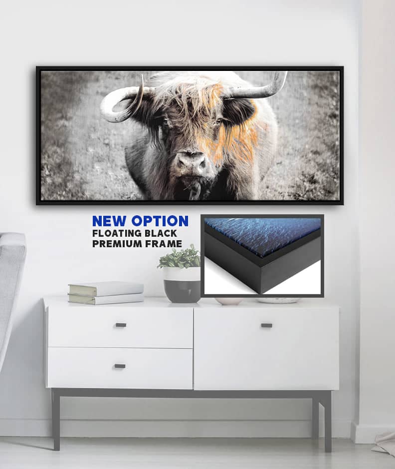 High - Quality Highland Cattle V6 Animal Wall Art with Wood Frame, Ready to Hang