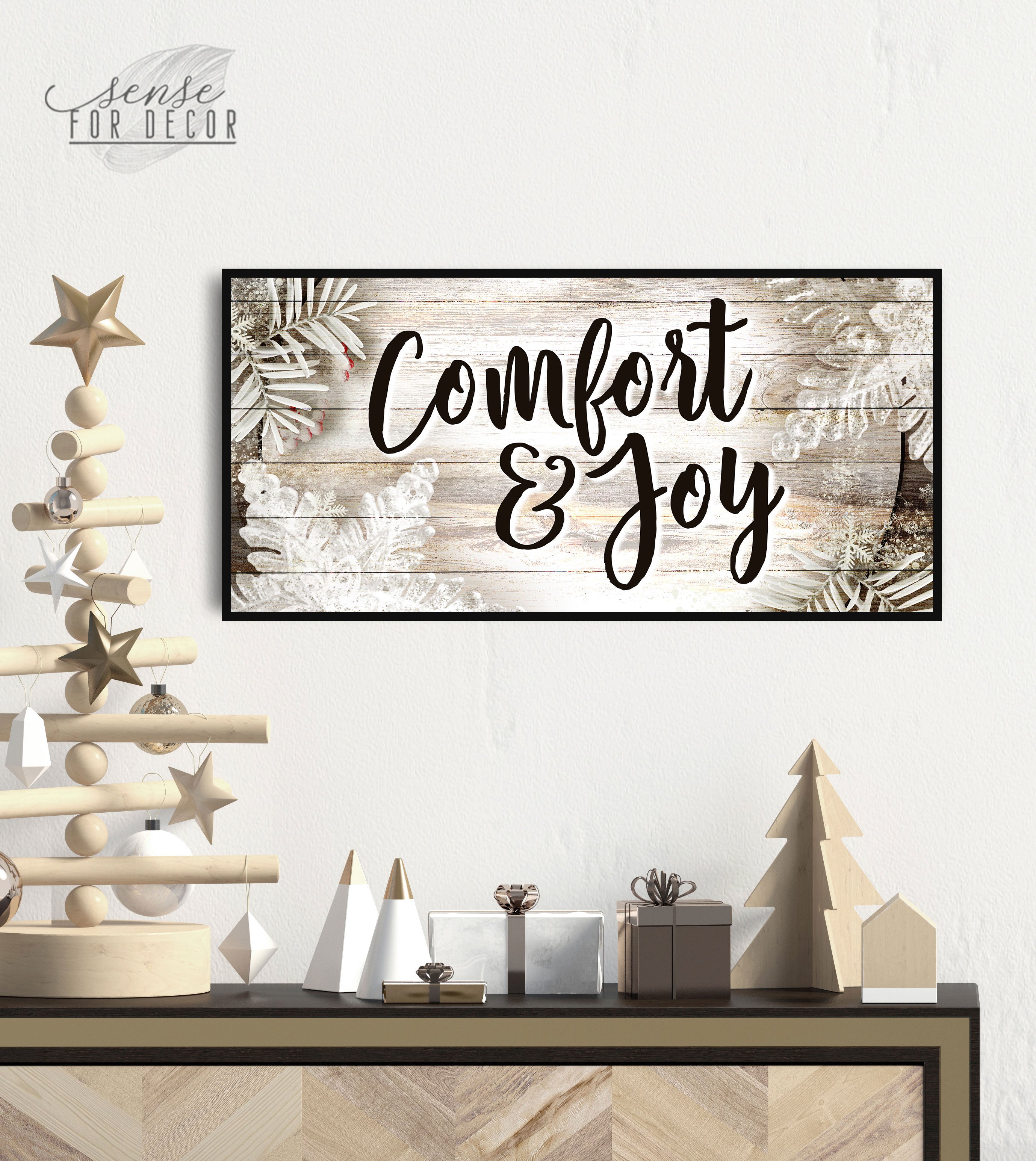 Holiday Wall Art: Comfort & Joy - Wood Frame, Ready To Hang! Buy 2, Save 20%
