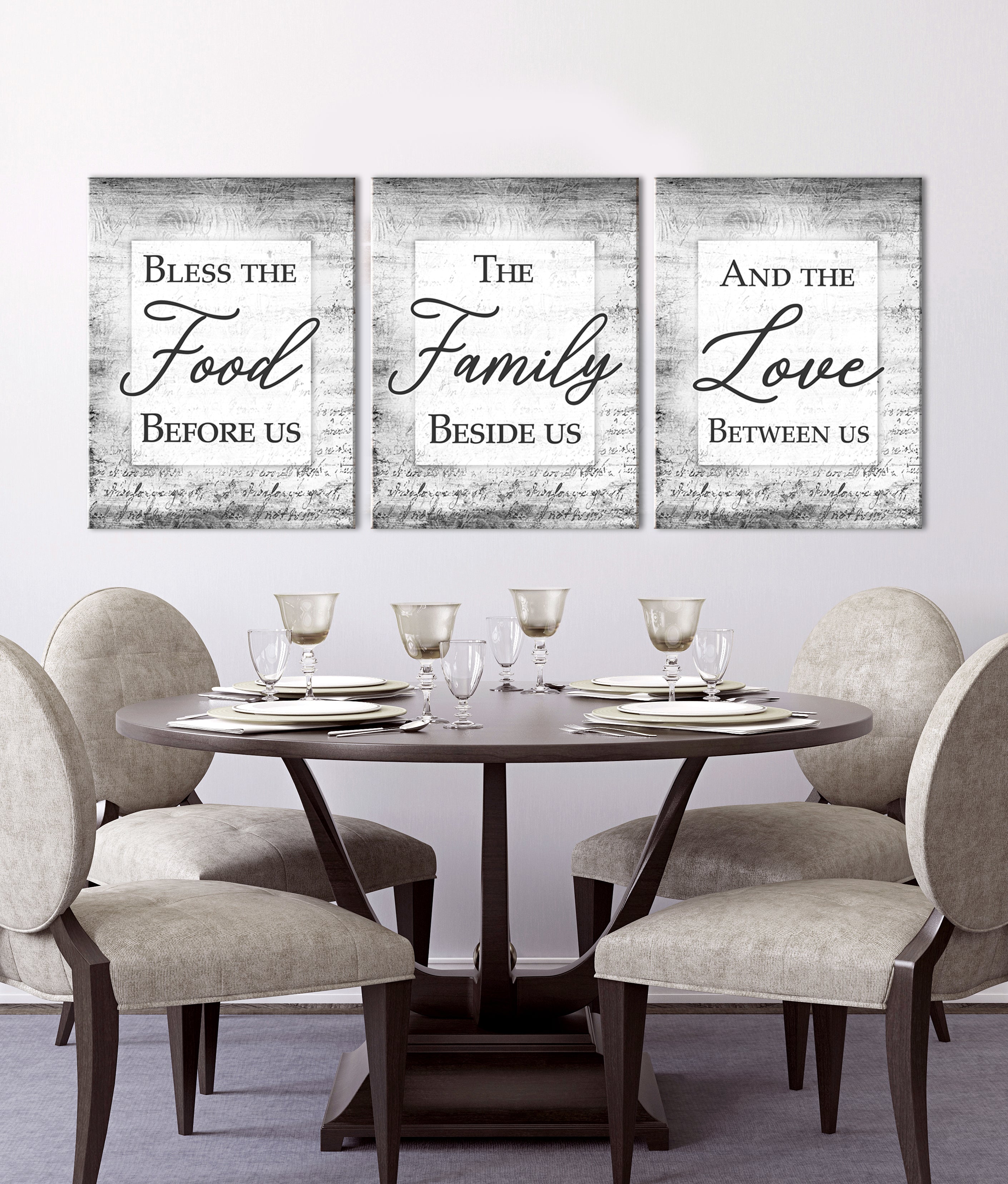 Hot Deal! Set of 3 Wood-Frame Ready-to-Hang Home Wall Art: Bless the Food Before Us V2