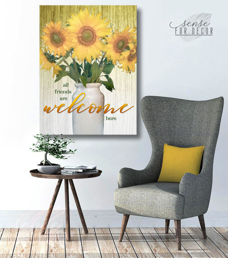 Hot Deal! All Friends Are Welcome Here Home Wall Art with Wood Frame, Ready to Hang