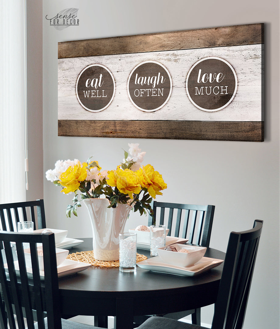Christian Wall Art: Eat Well, Laugh Often, Love Much - Wood Frame, Ready to Hang! Buy 2, Save 20%