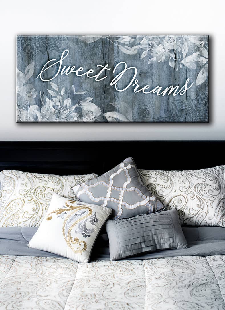 Ready-to-Hang Bedroom Wall Art: Sweet Dreams V4 with Wood Frame
